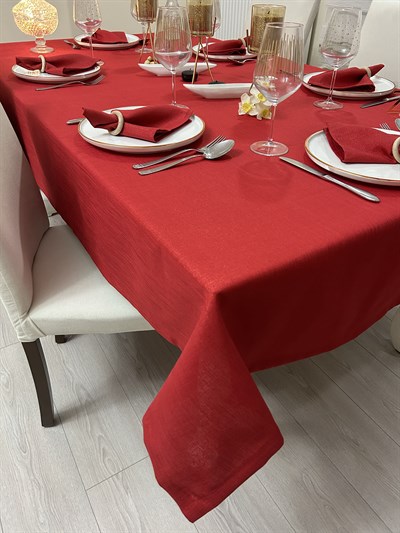 Zeren Home Elite Masa Örtüsü + Runner Takım | Lekeye Dayanıklı Simli Kırmızı