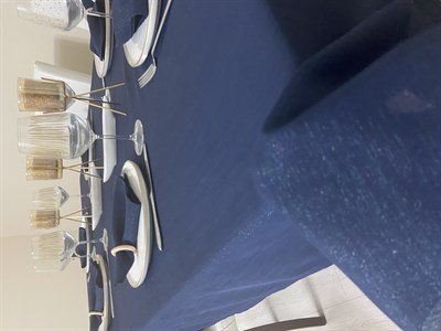 Zeren Home Elite Masa Örtüsü + Runner Takım | Lekeye Dayanıklı Simli Lacivert