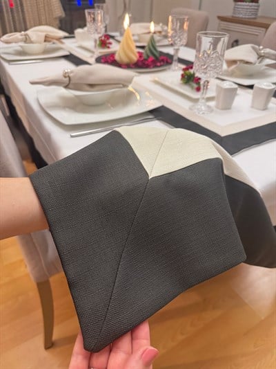 Zeren Home Swan Assos Premium Dertsiz Masa Örtüsü 14 Parça Takım Antrasit