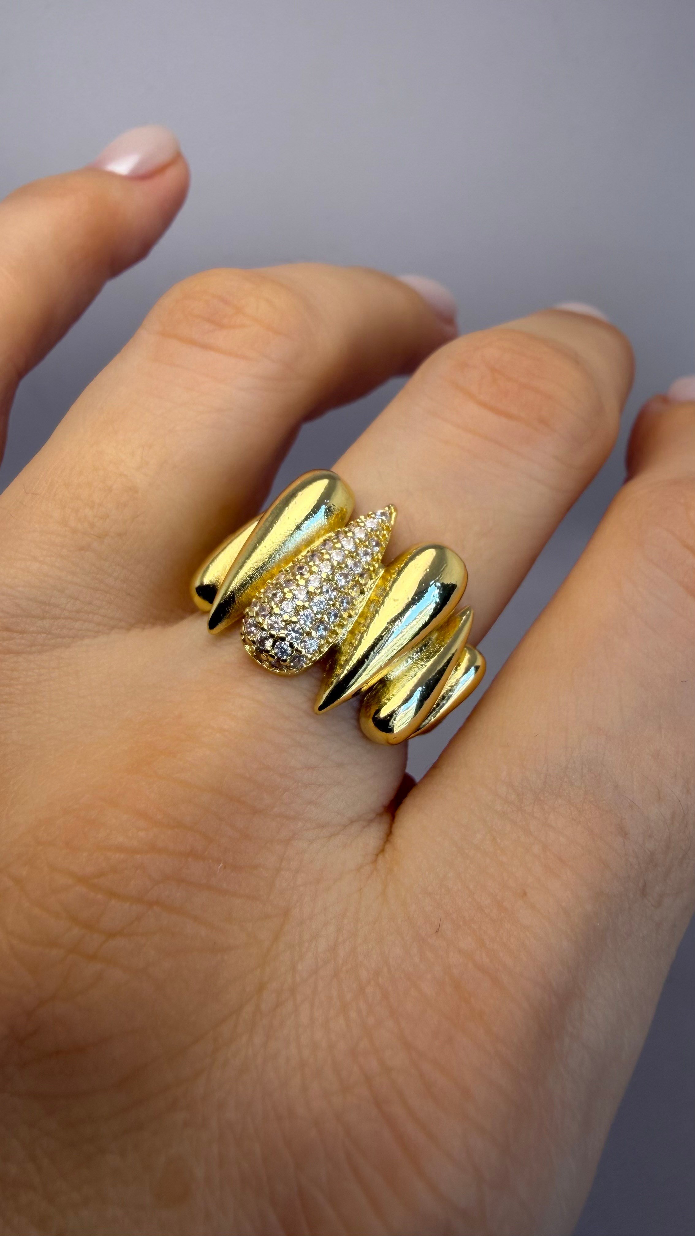 Gold Taşlı Ayarlanabilir Yüzük 