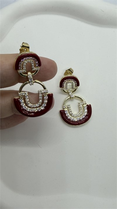 Kahverengi Gold Taşlı Sallantılı Küpe 