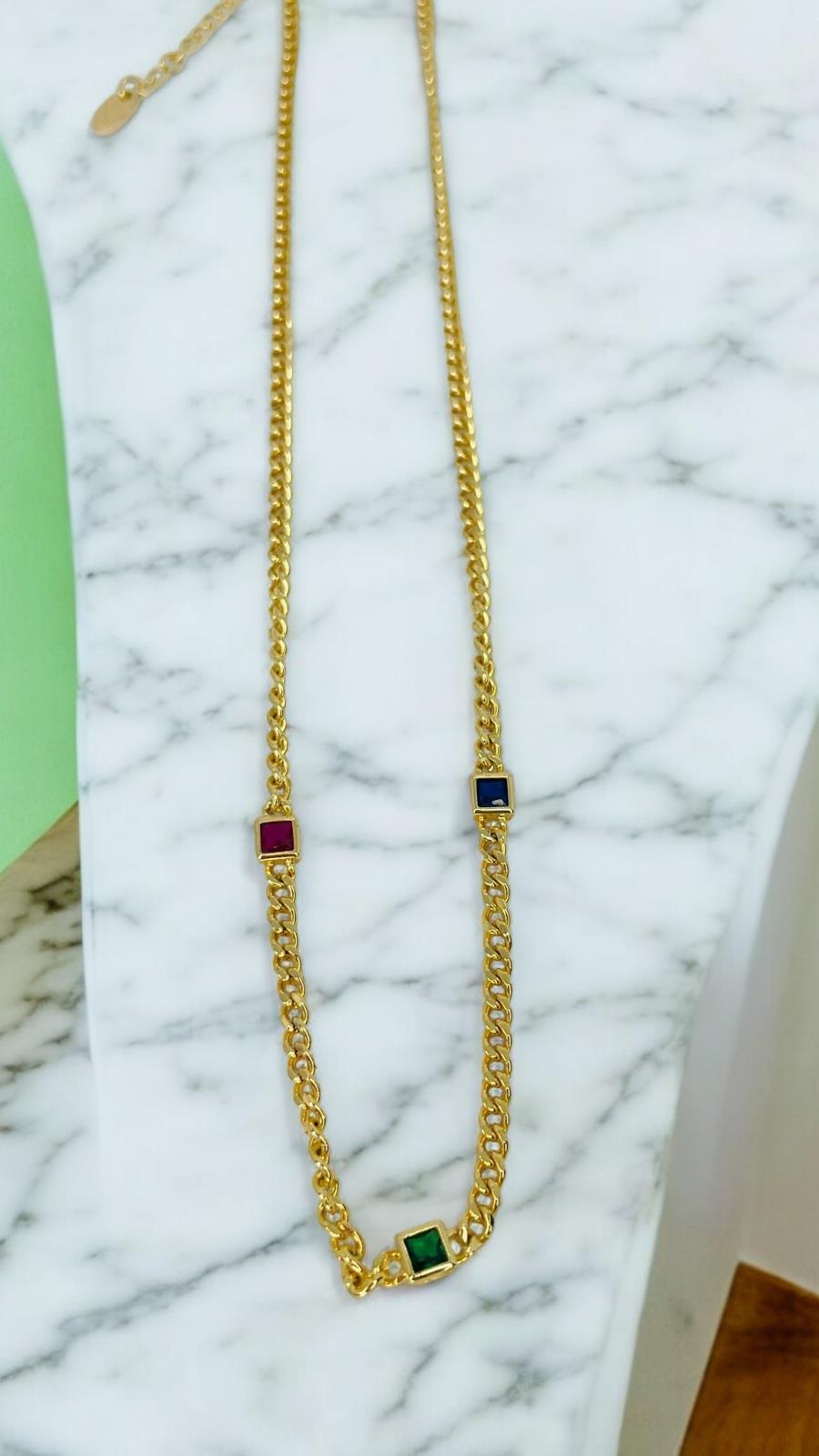 3 Renk Taşlı Minimal Zincir Kolye