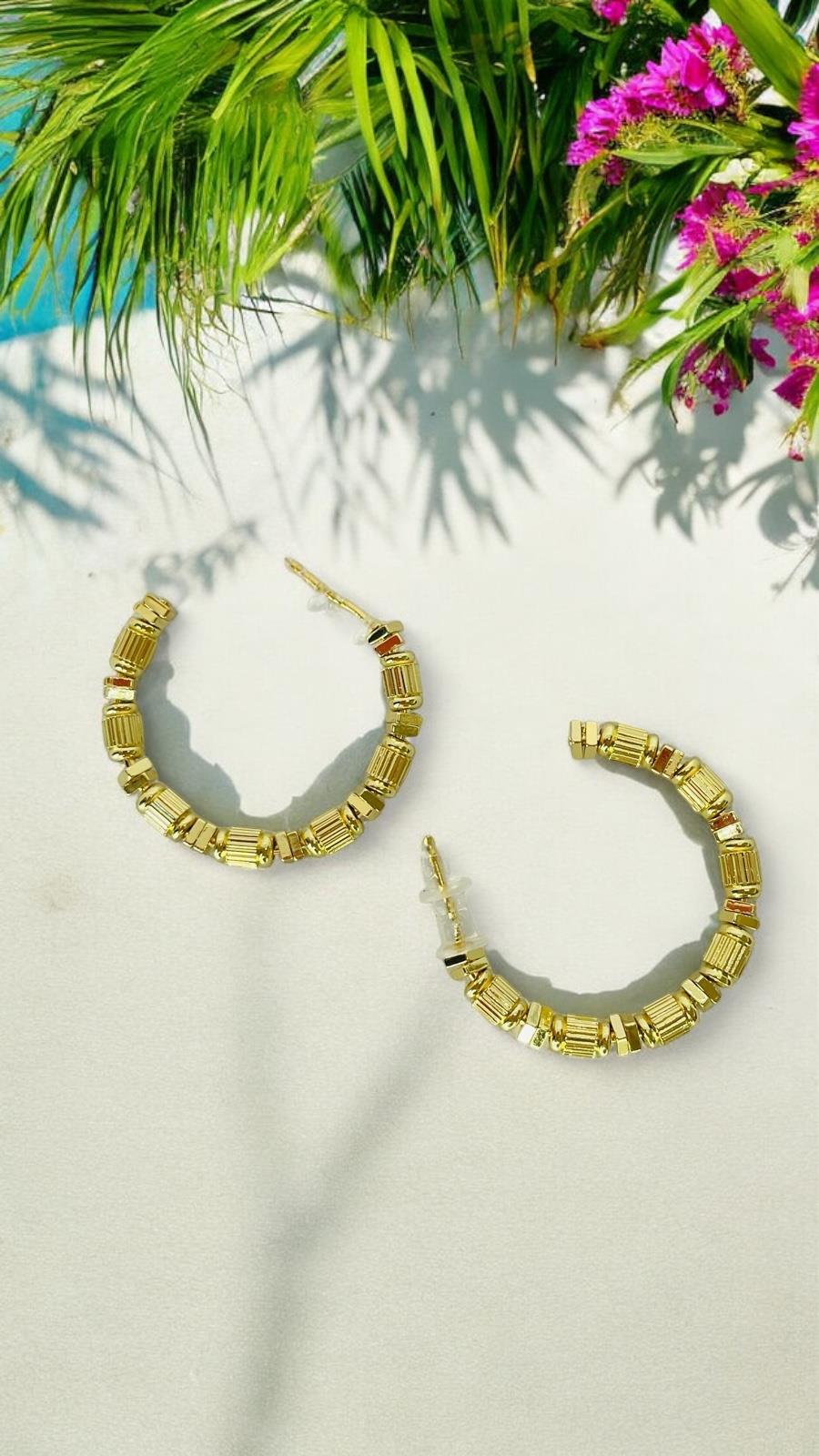 Boncuk  Detaylı Gold Halka Küpe