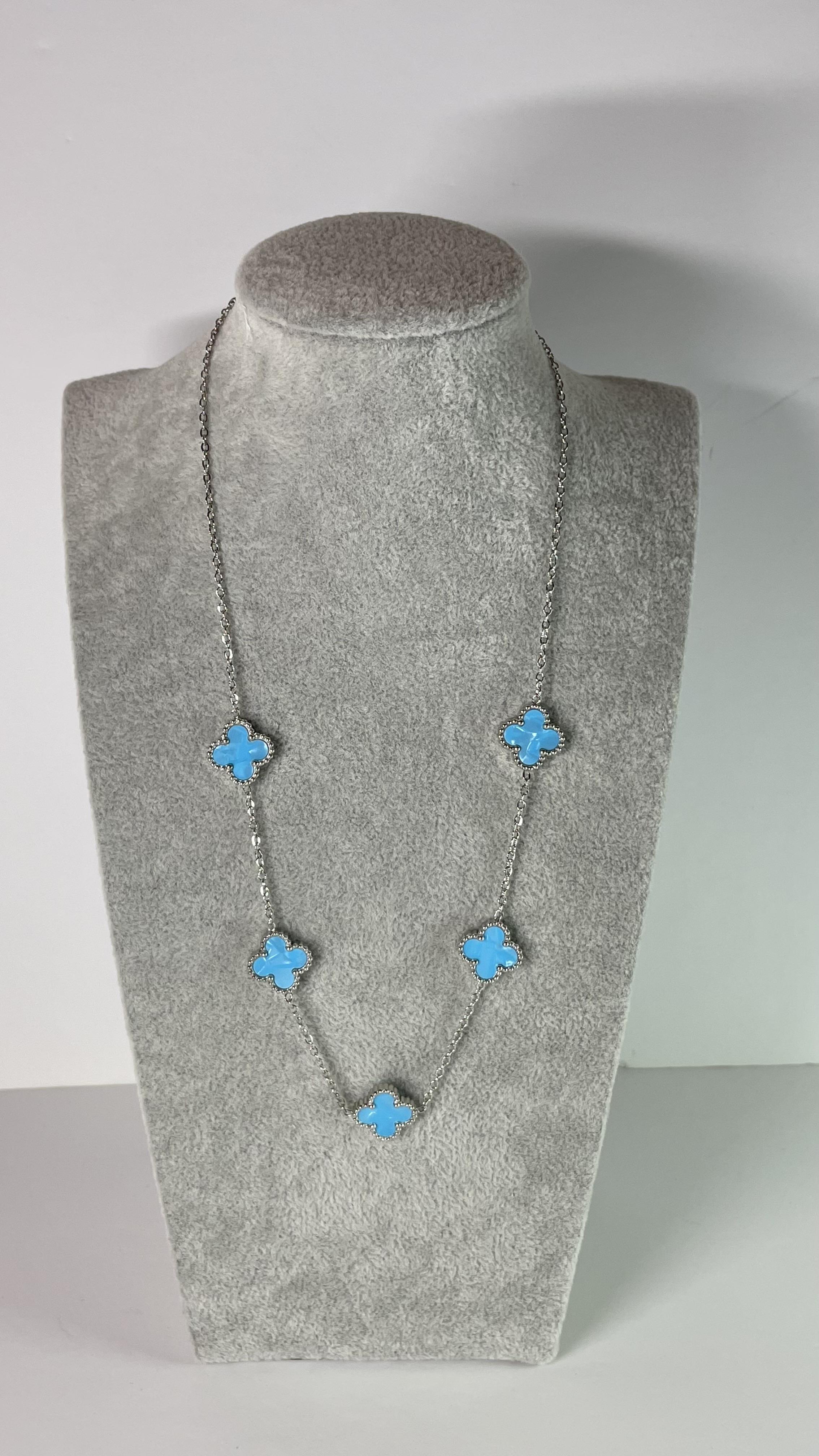 Çelik Turkuaz-Silver Yonca Kolye