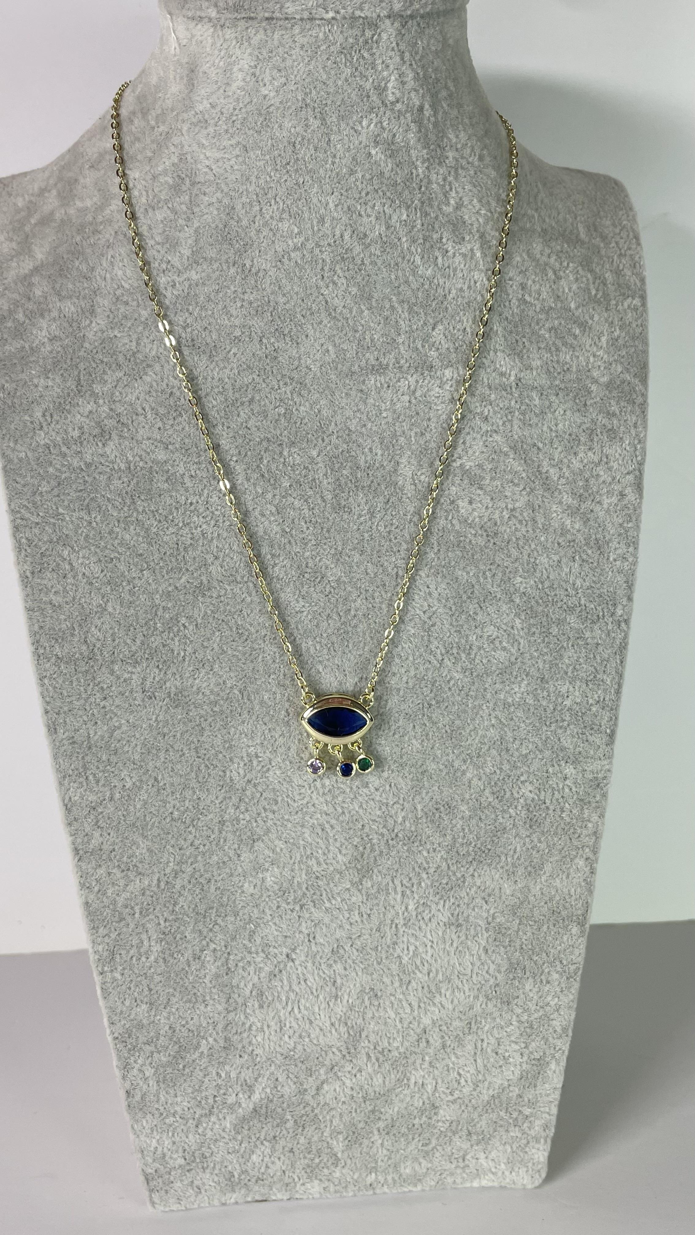 Mavi Göz Sallantılı Gold Kolye