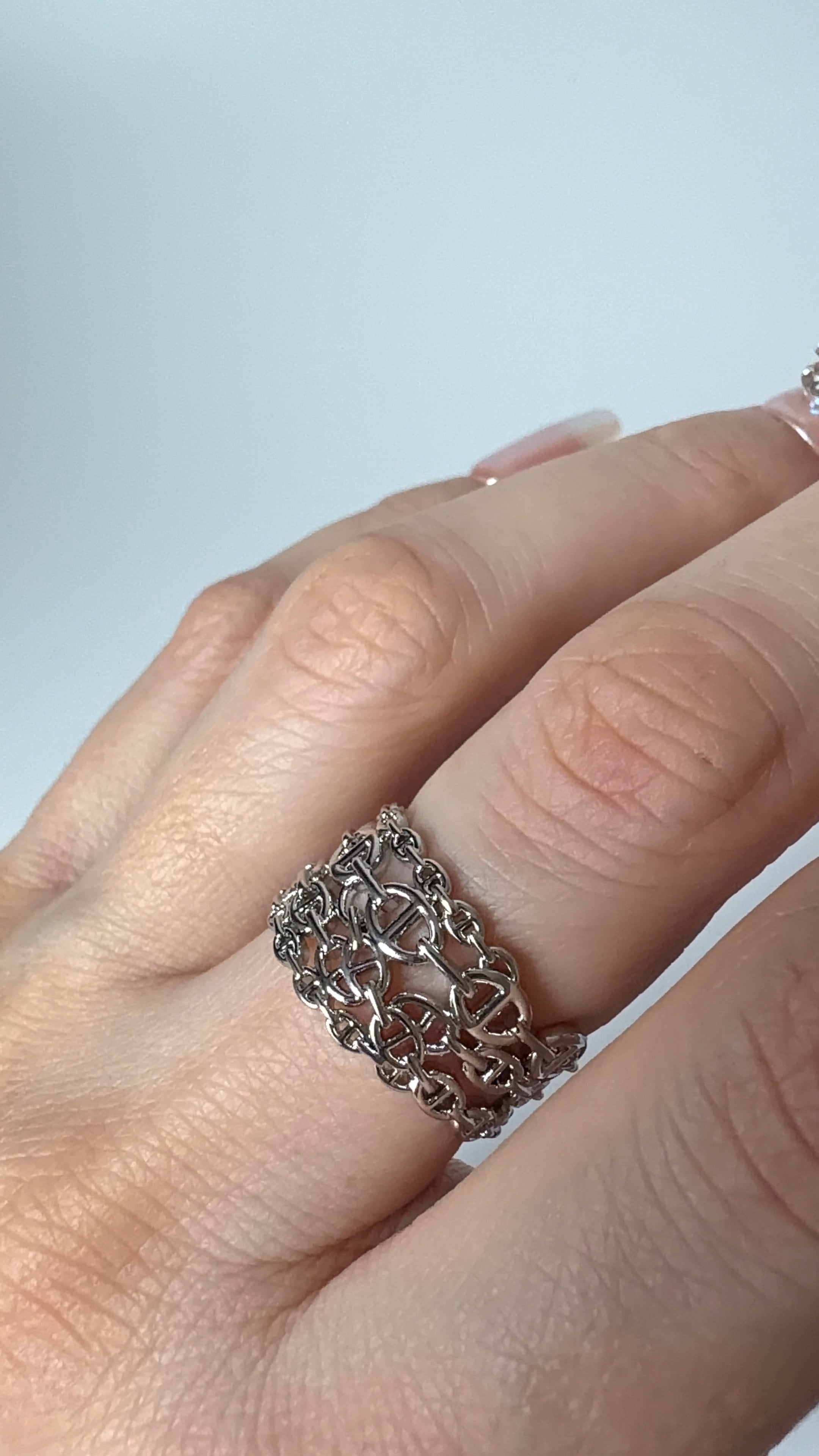 Minimal Zincir Detaylı Silver Renk Yüzük