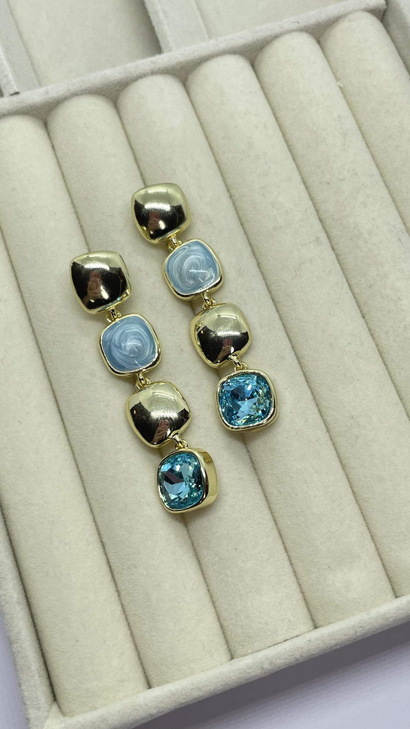 Premium Seri Gold-Turkuaz Taşlı Küpe