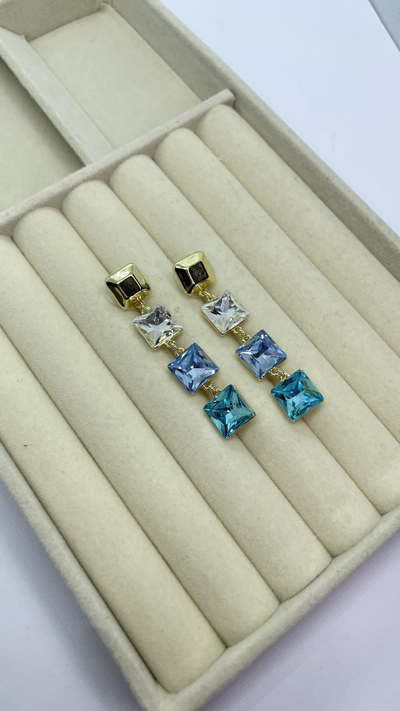 Premium Seri Mavi Taşlı Küpe