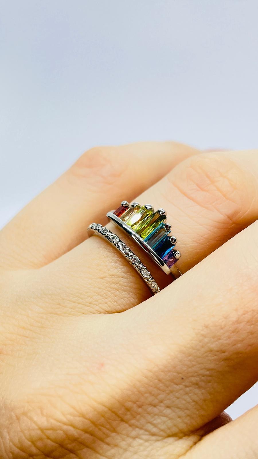 Renki Baget Taşlı Ayarlanabilir Taç Yüzük