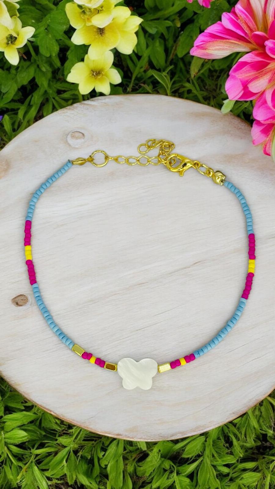 Turkuaz Kum Boncuklu Kelebek Detaylı Bileklik yada Halhal