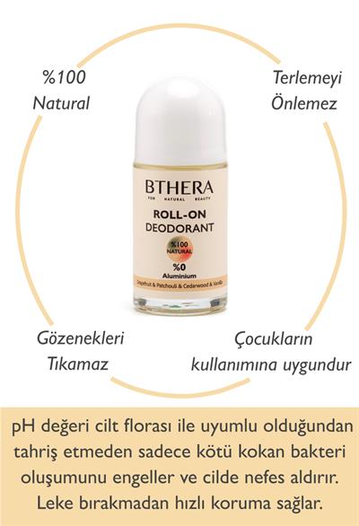 Doğal Roll-on Deodorant Greyfurt & Paçuli & Sedir Ağacı & Vanilya