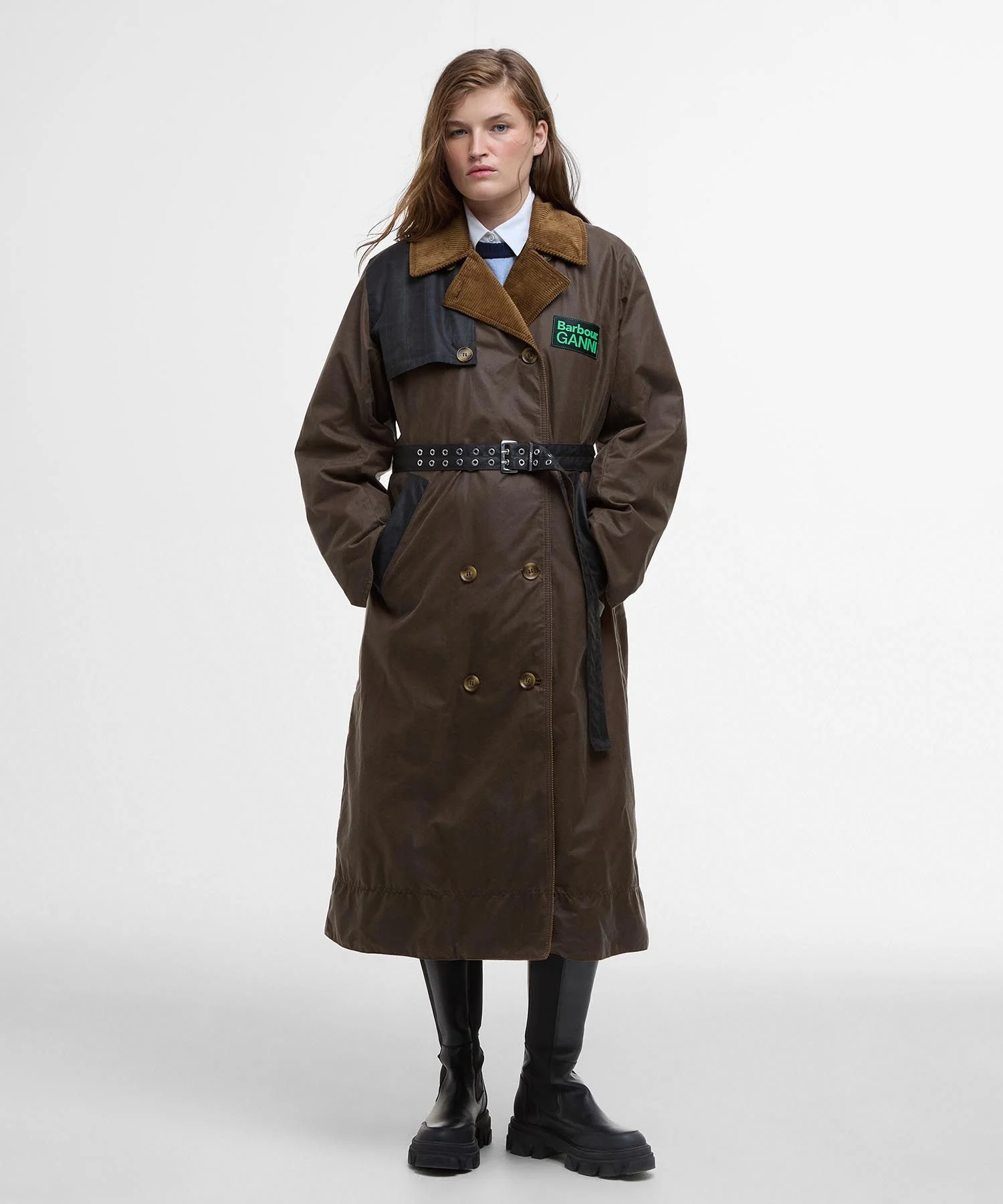 Barbour x GANNI Yağlı Trench Ceket BR51 Bark