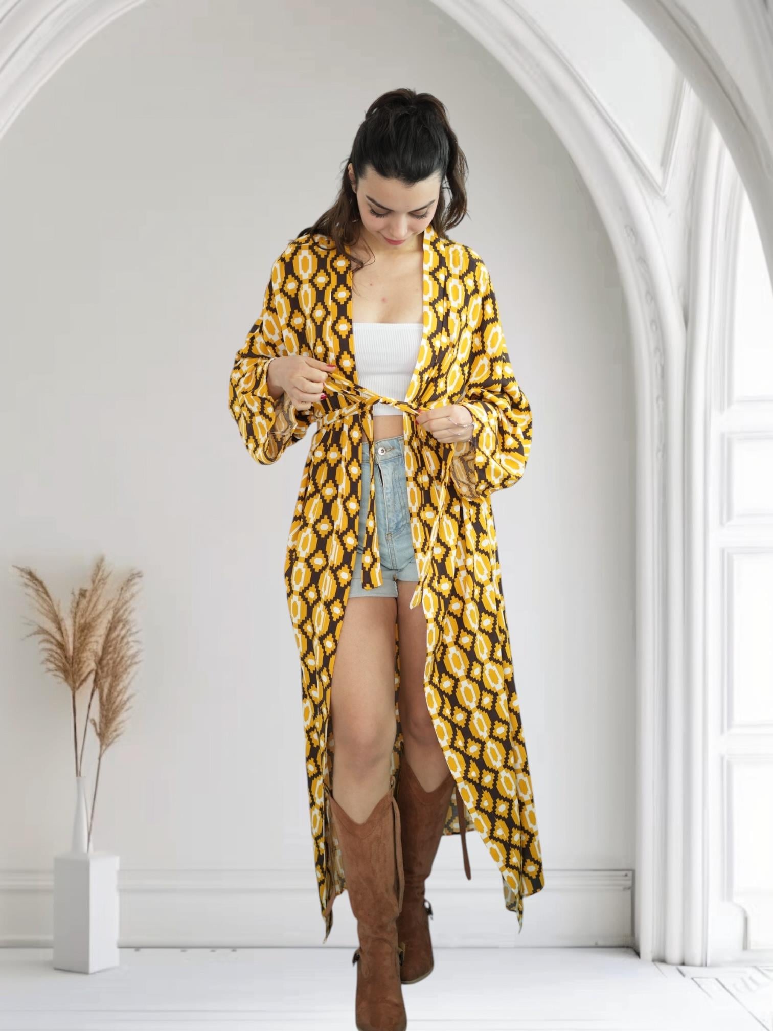 Hardal Desenli Kaftan