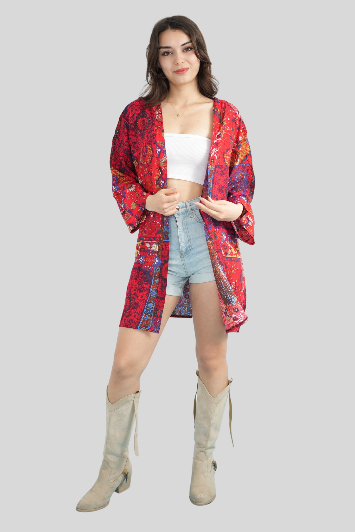 Kırmızı Desenli Kimono