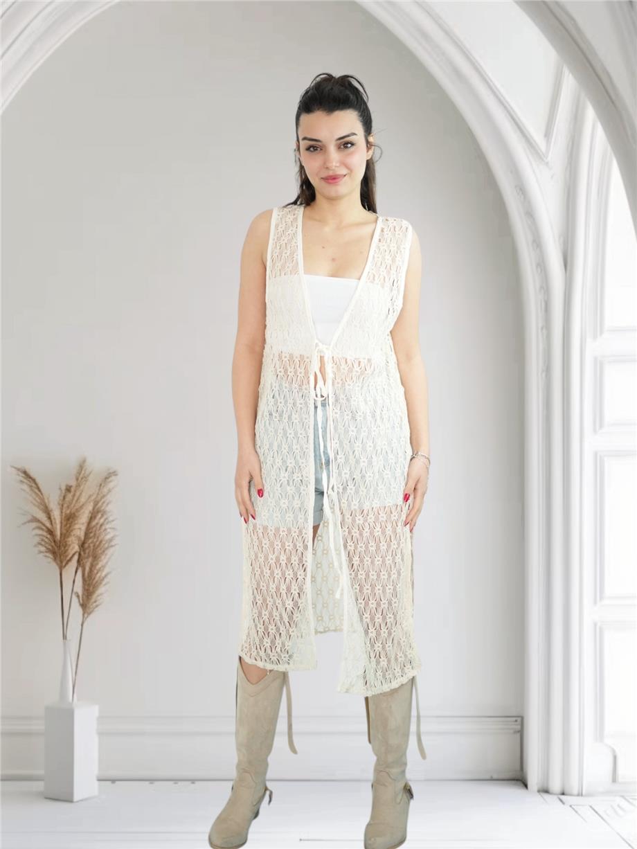 Krem Örgü Kimono