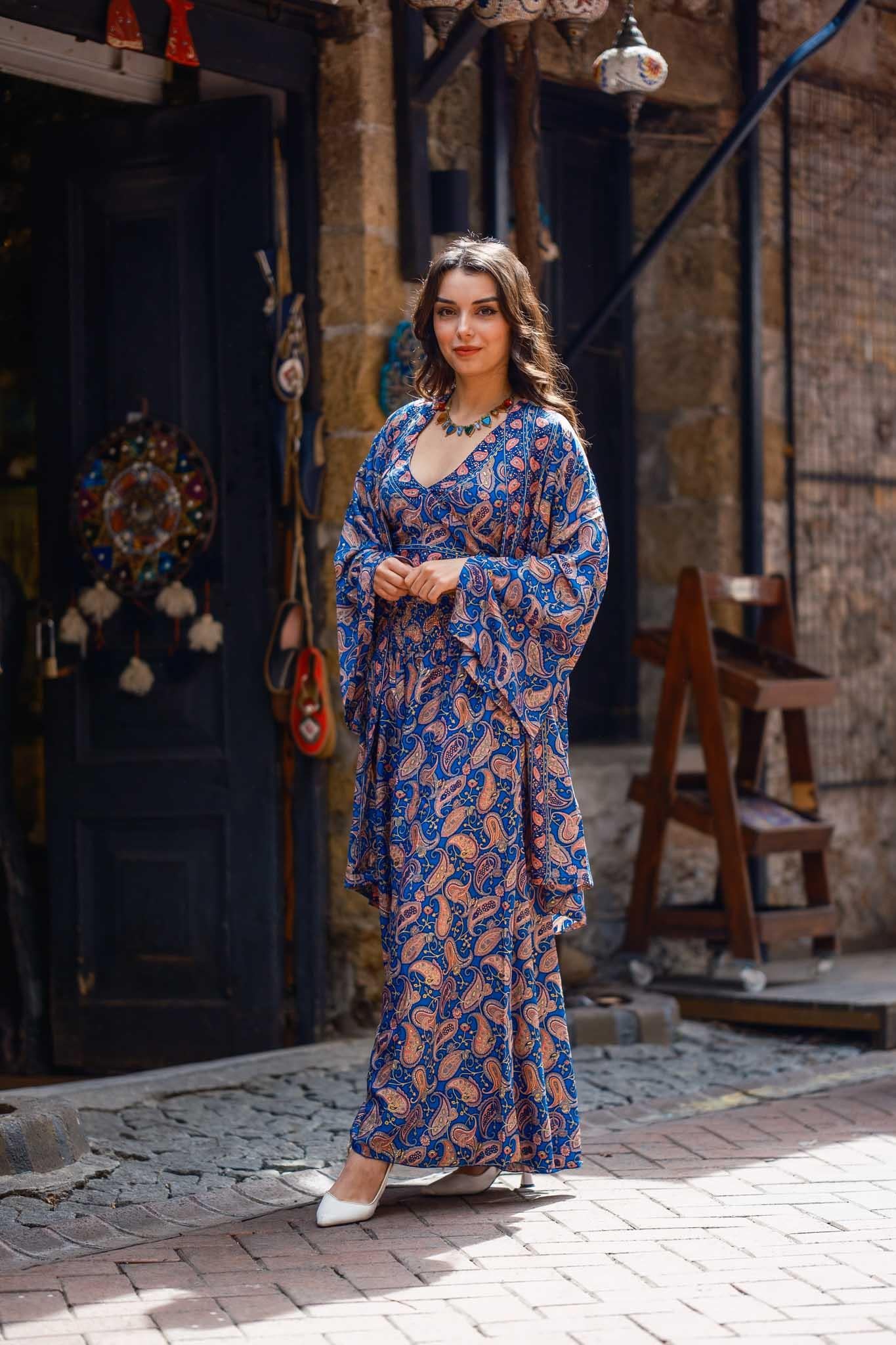 Lacivert Renk İpek Pantolon Crop Kimono