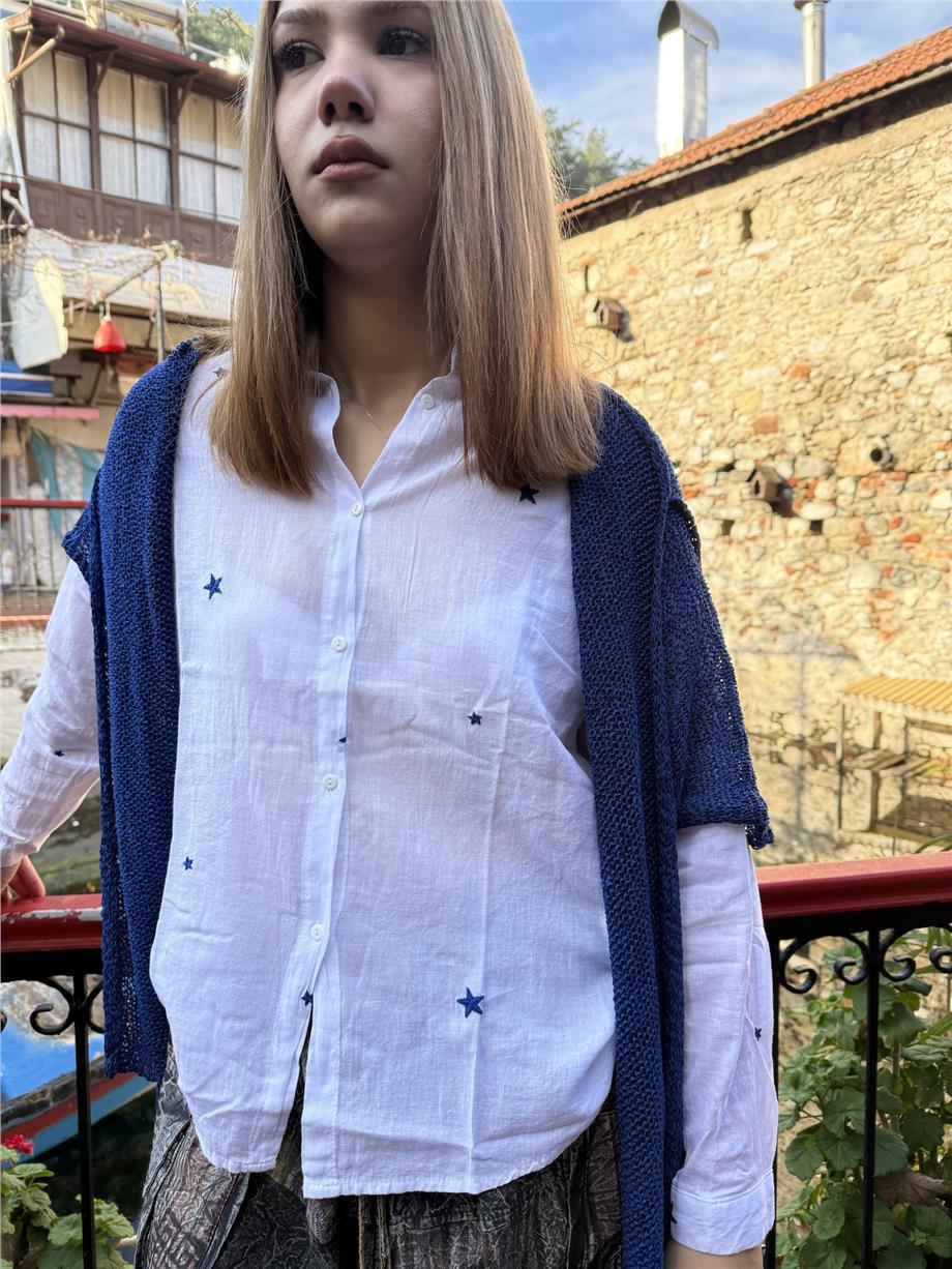 Mavi Renk Şal Yaka Merserize Hırka 