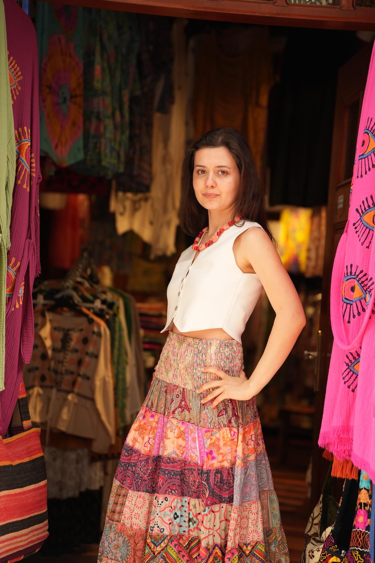 Pembe Bohem Patchwork İpek Etek