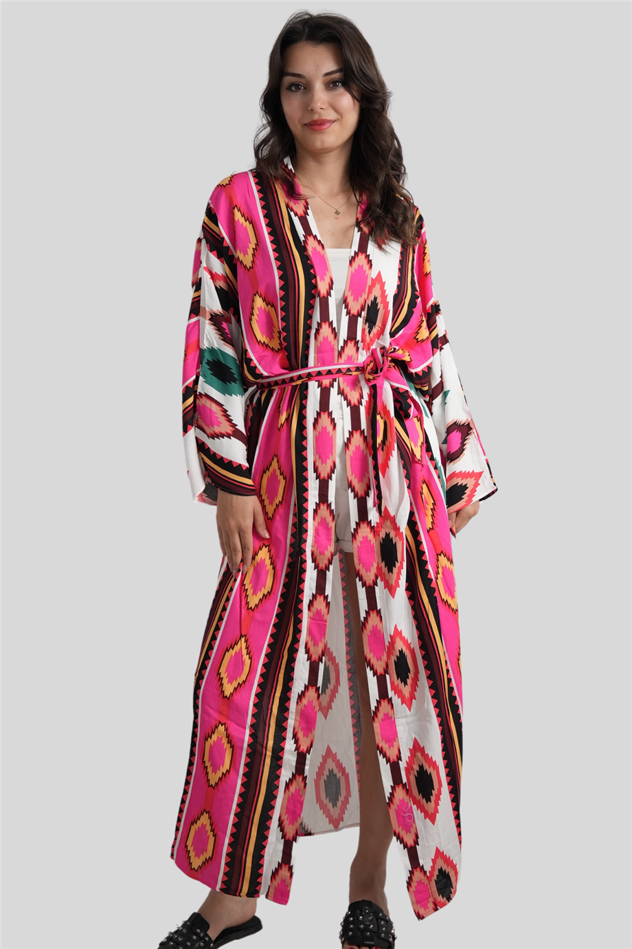 Pembe Kilim Desenli Kaftan