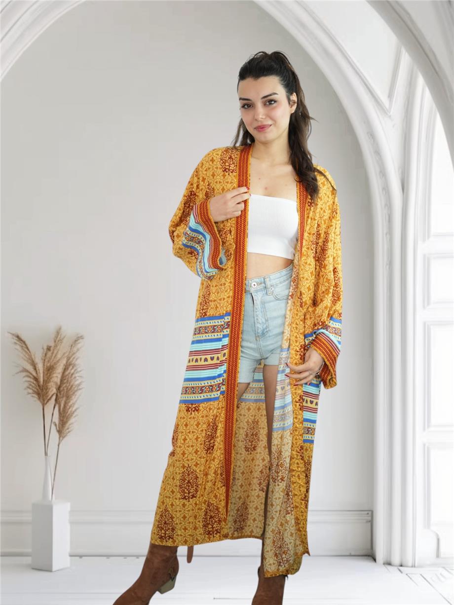 Sarı Desenli Kaftan