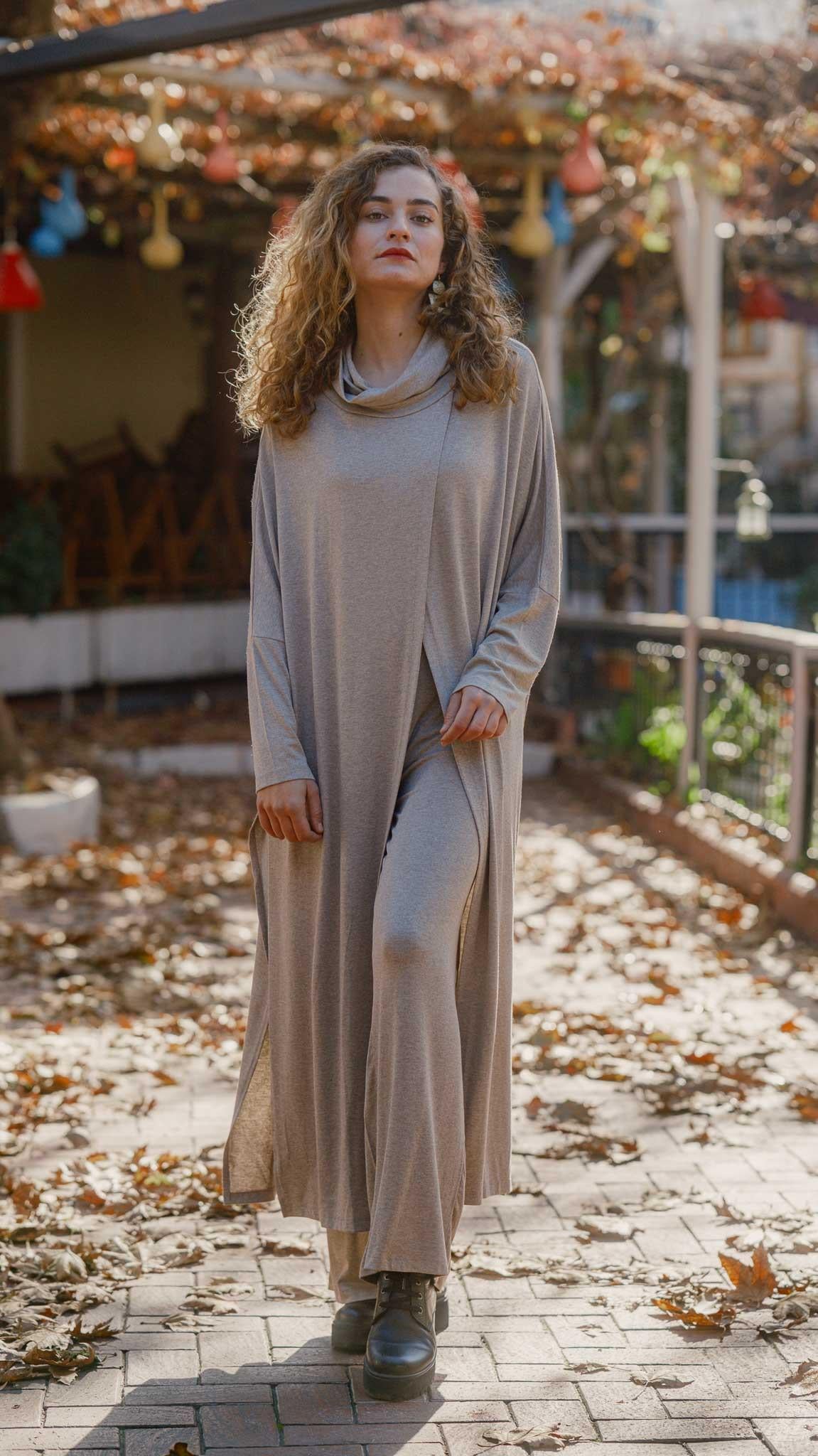 Taş Rengi Pantolon ve Tunik Takım 