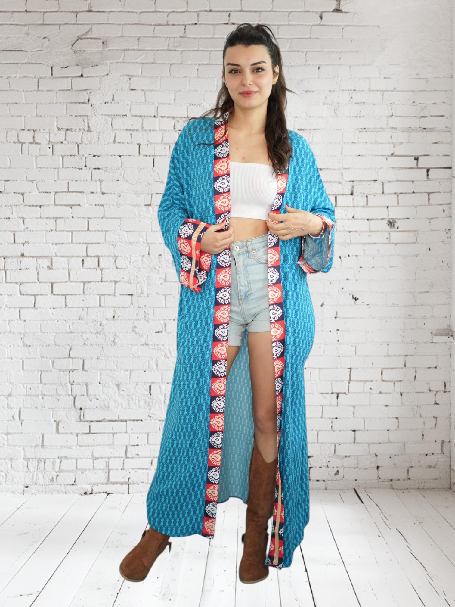 Turkuaz Desenli Kaftan