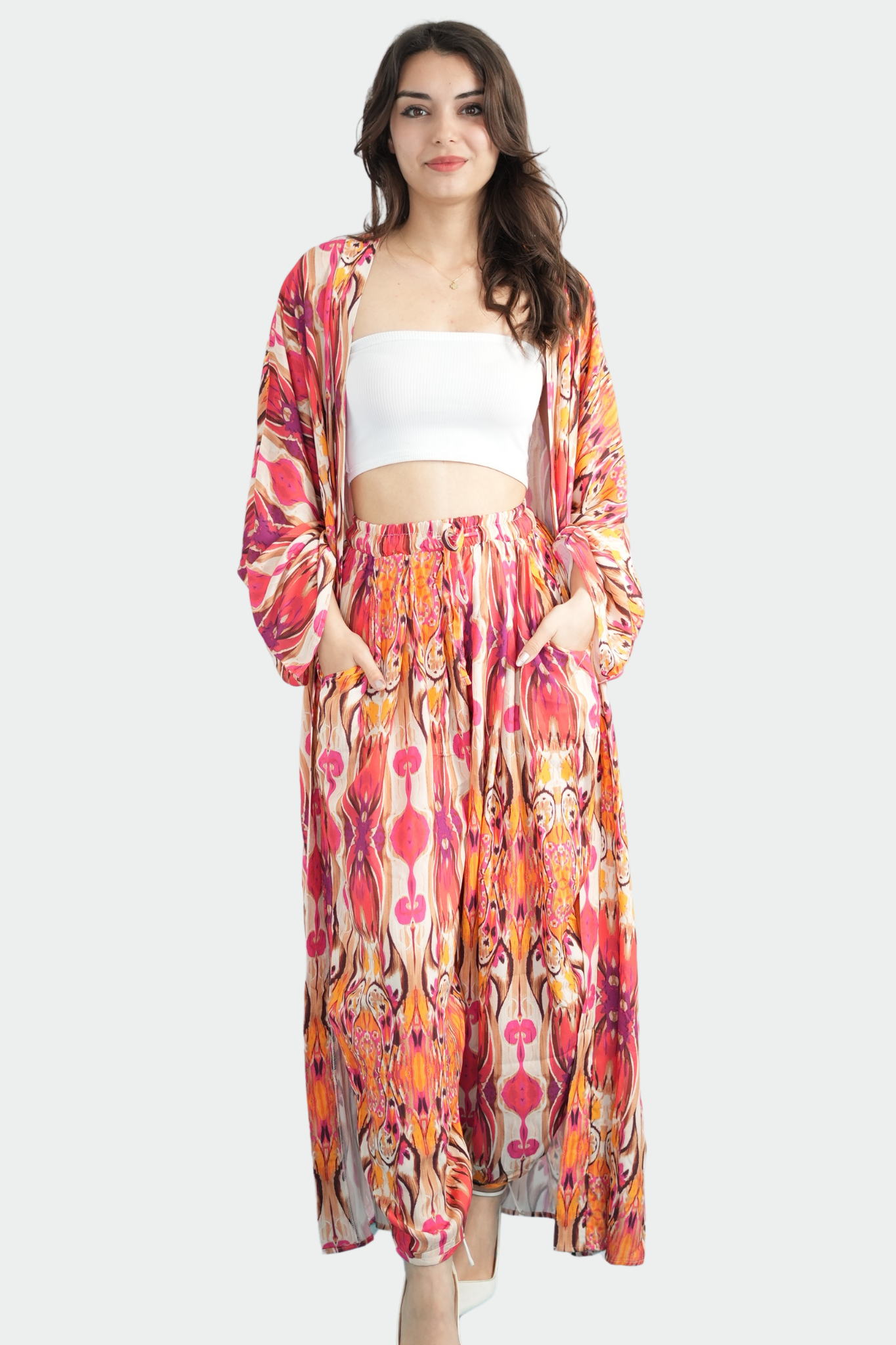Turuncu Pantolon Kaftan Takım