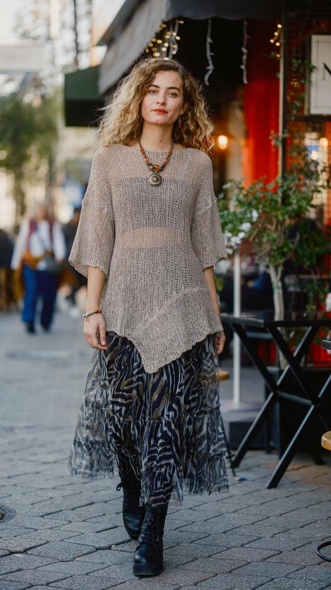 Zebra Desenli Astarlı Katlı Tül Etek