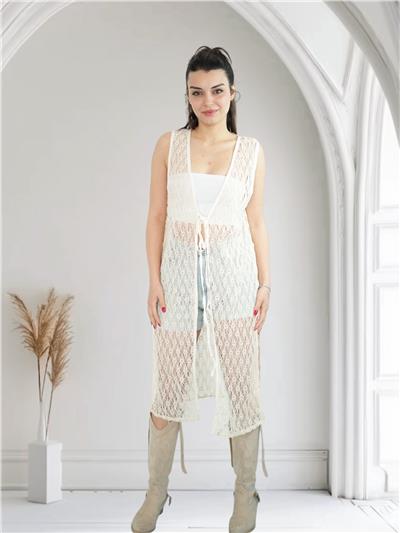 Krem Örgü Kimono