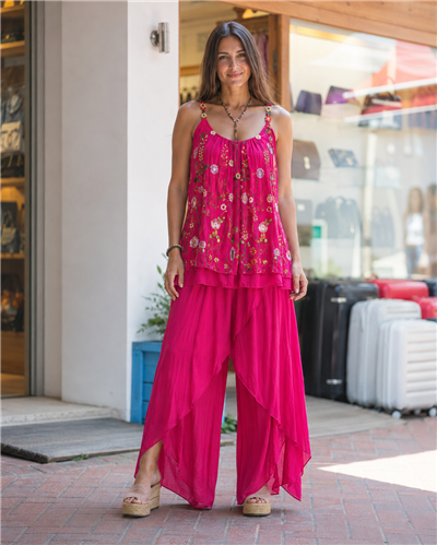 Pembe Renk İtalyan İpek Pantolon Bluz Takım