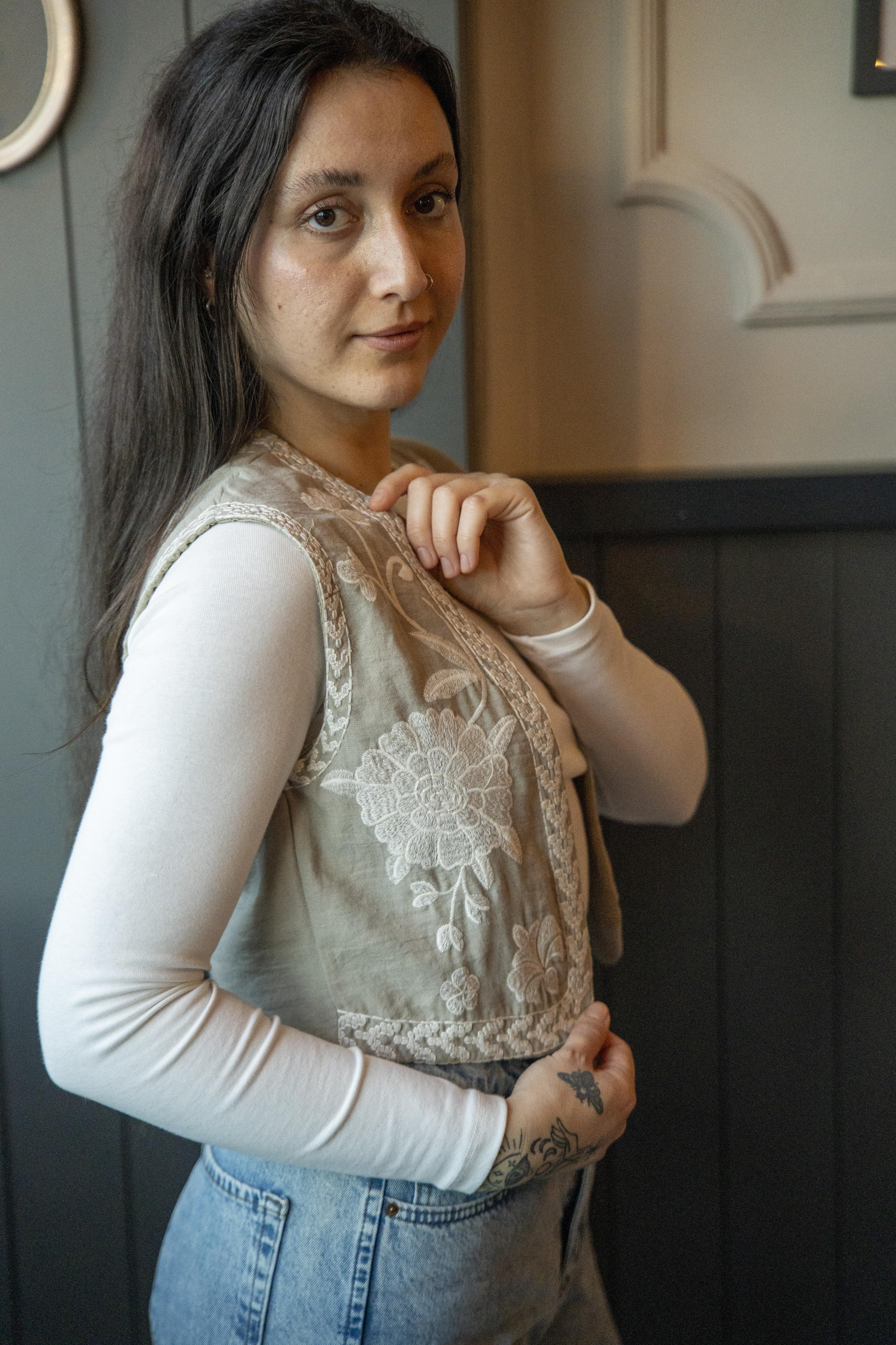 Light Khaki Embroidered Vest