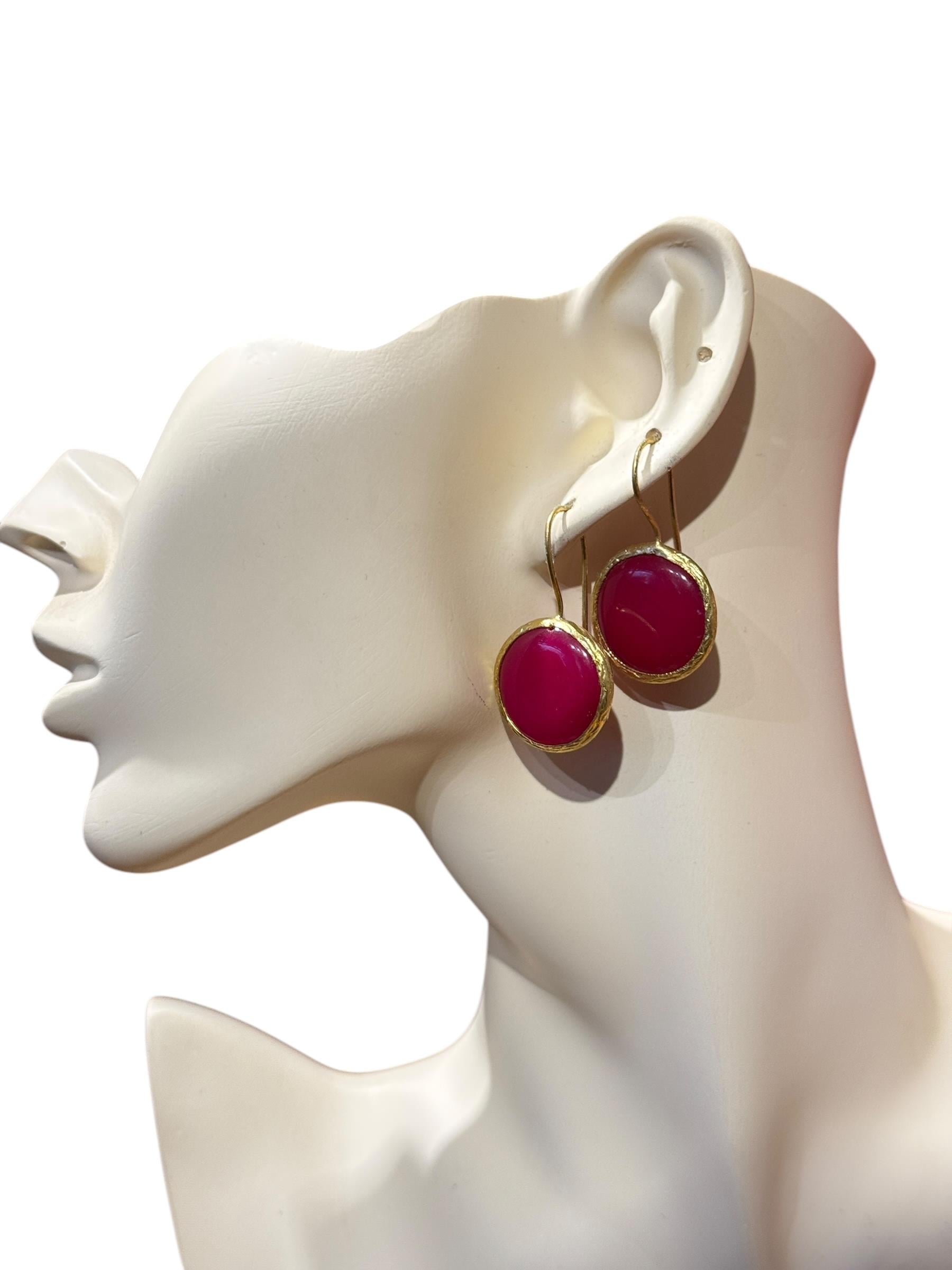 Gold Plated Hoop Earrings with Natural Stones