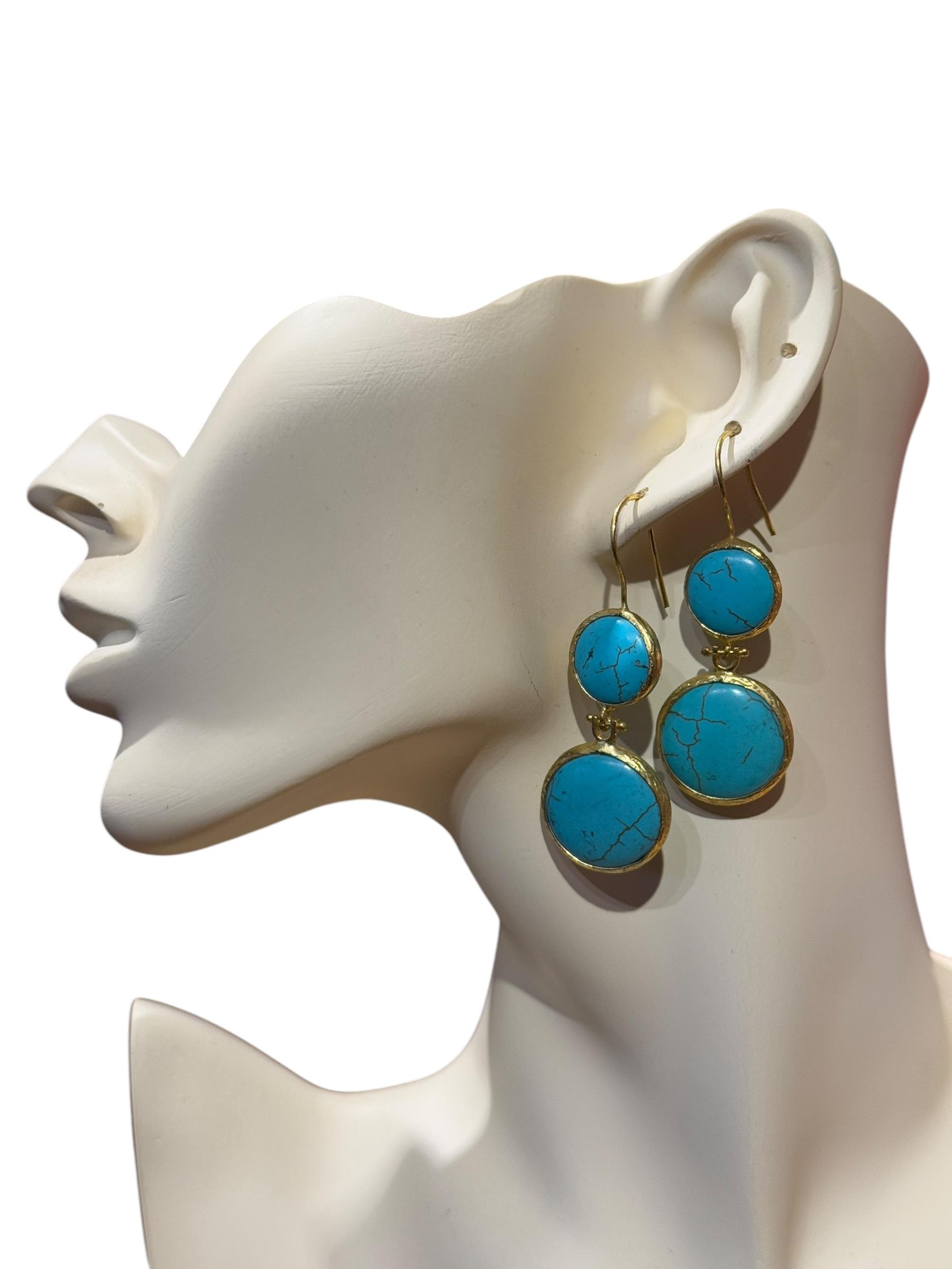 Gold Plated Turquoise Hoop Earrings. Handmade and hypoallergenic earrings. Material: Natural Stone. Color: Turquoise