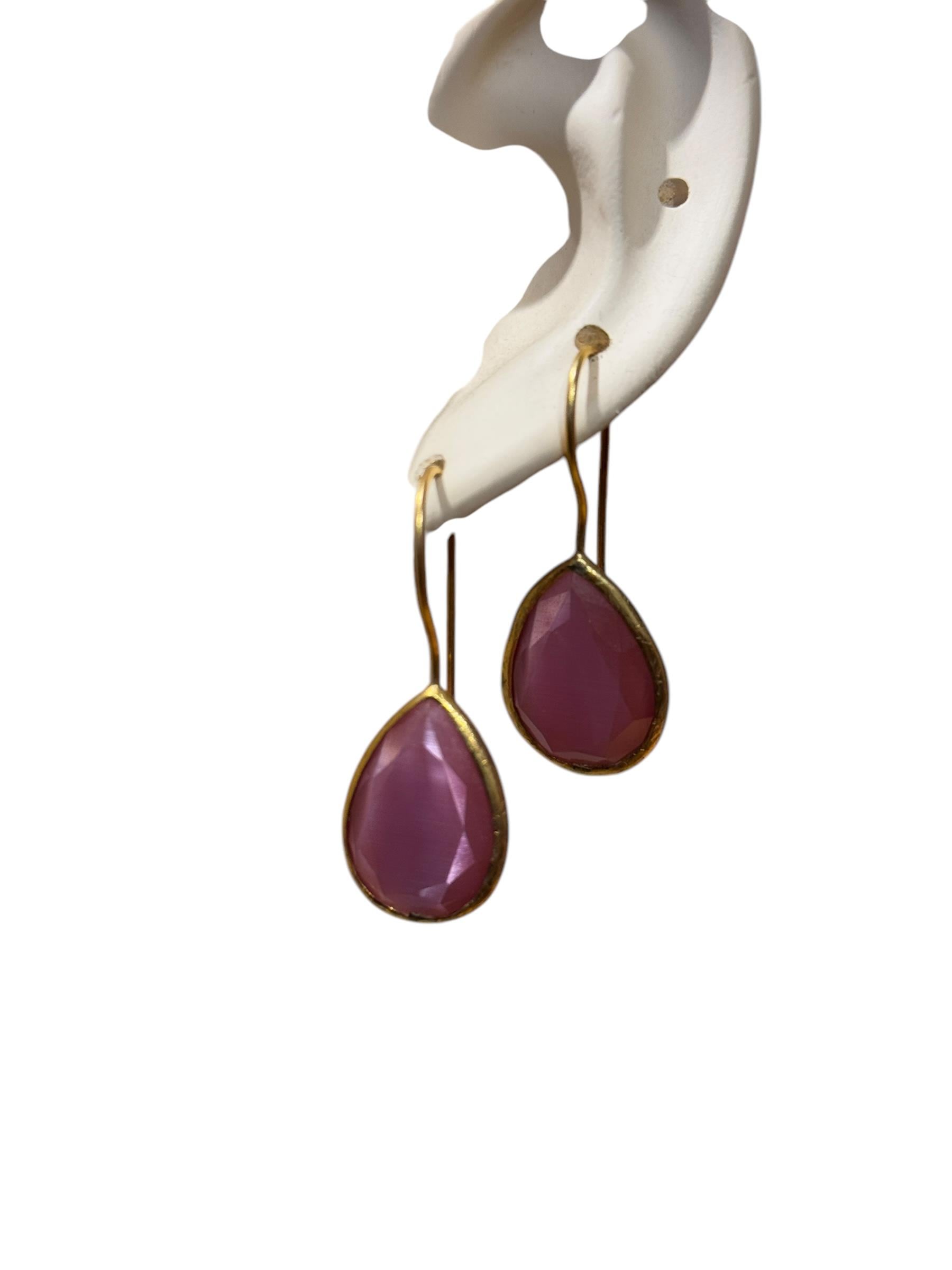 Gold Plated Cat's Eye Natural Stone Earrings