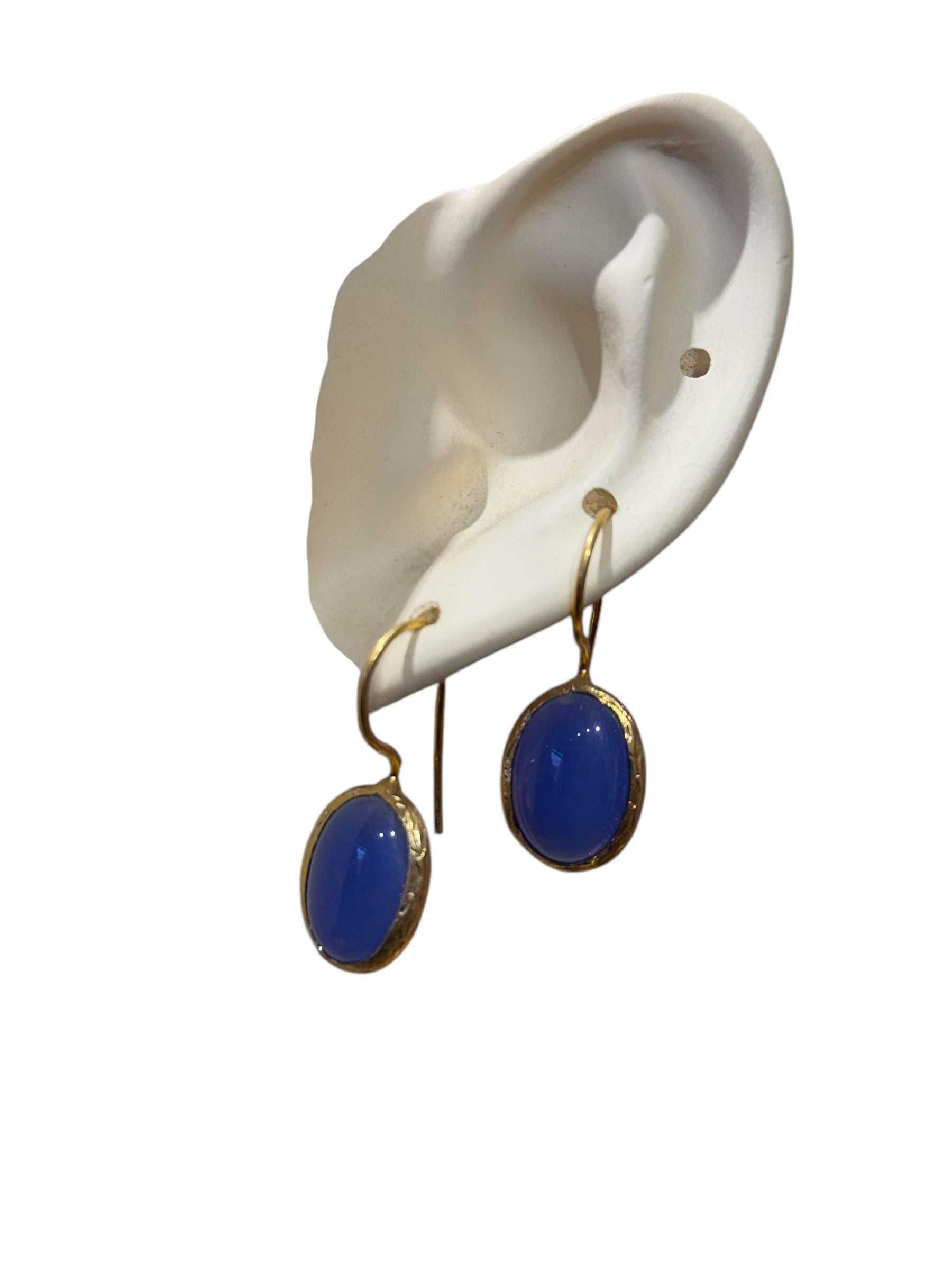 Gold Plated Lapis Cat's Eye Stone Earrings