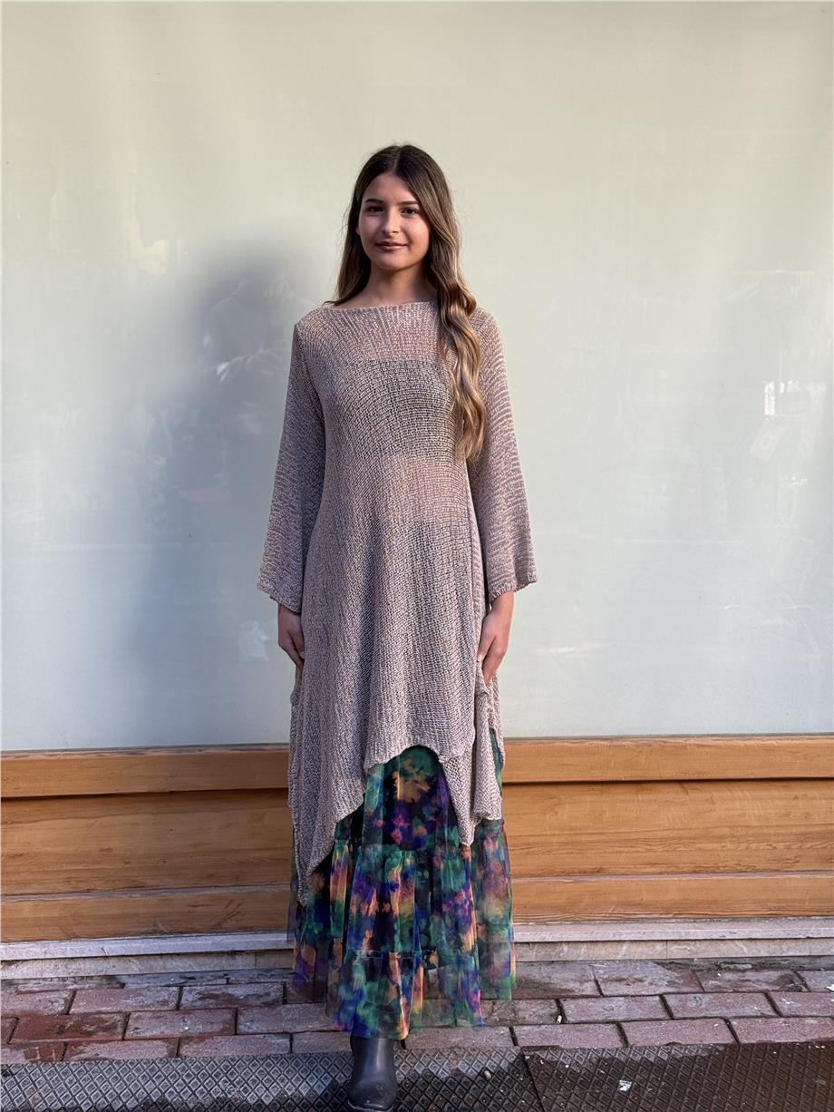 Bej Renk Sofia Asimetrik Merserize Tunik