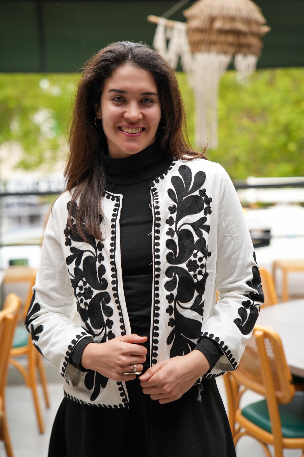 White Bohemian Jacket with Black Floral Embroidery