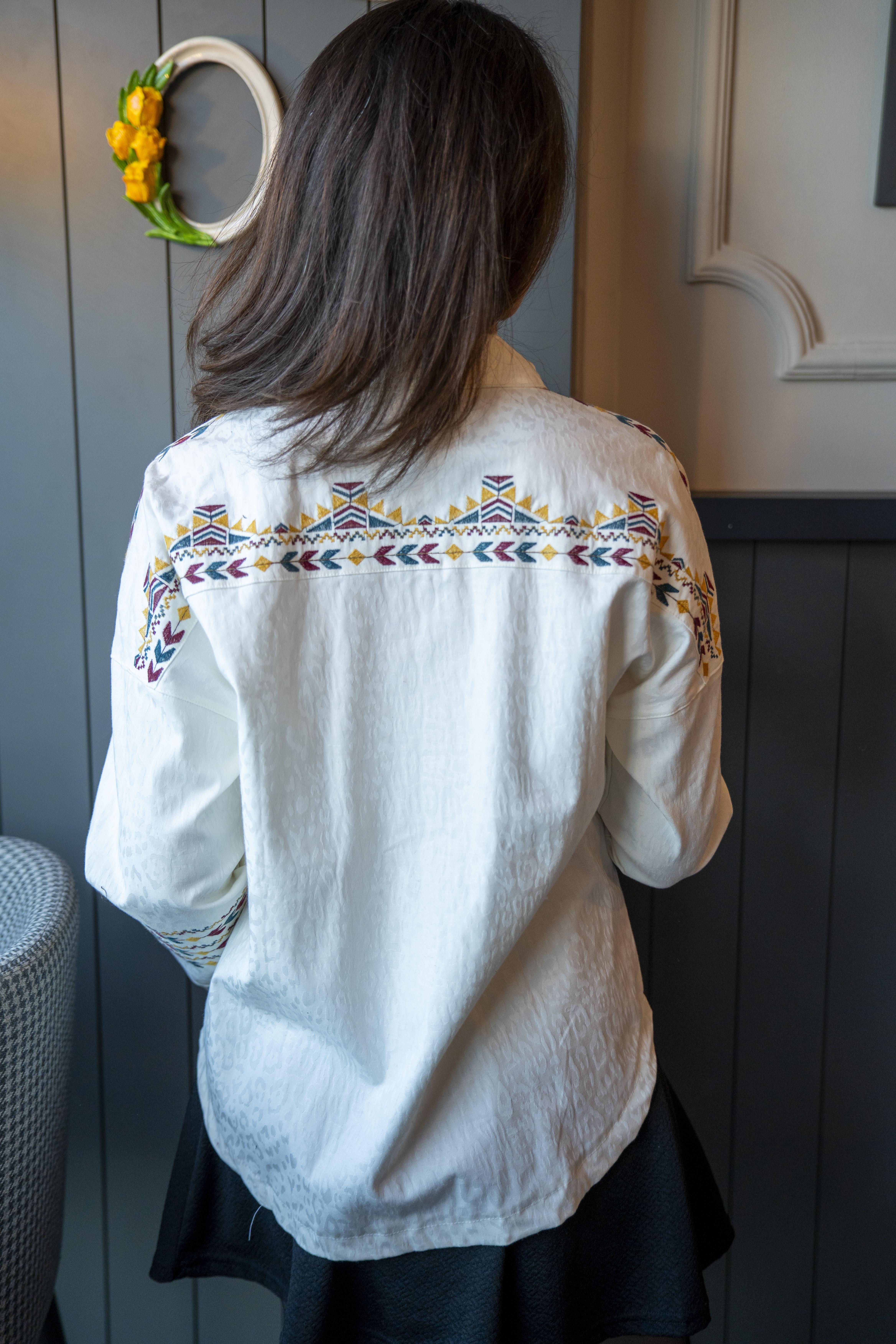 White Patterned Embroidered Shirt