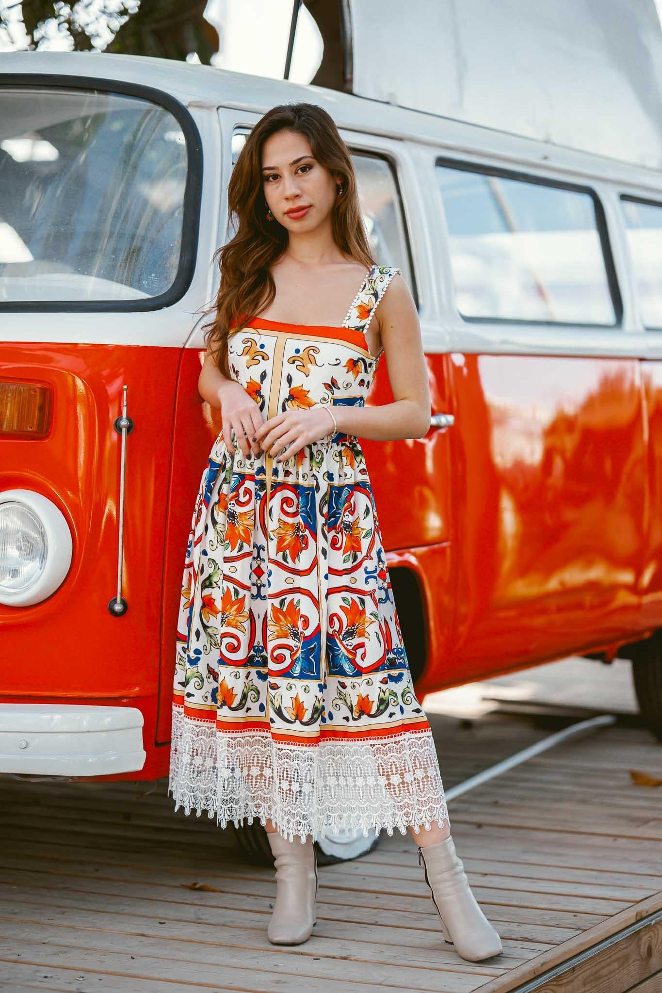 White Skirt with Lace Detail Imported Crepe Fabric Dress
