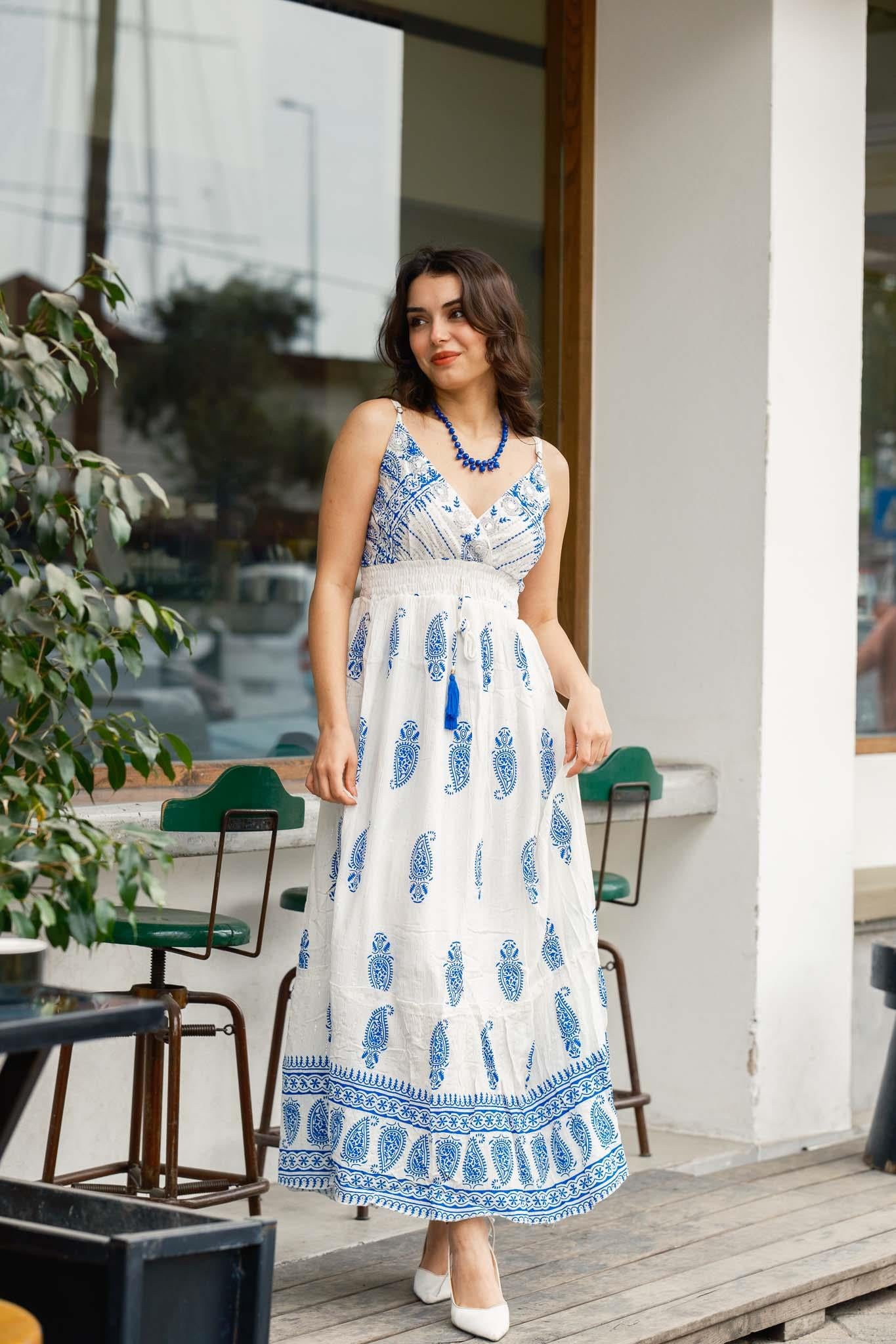White Embroidered Strappy Italian Dress