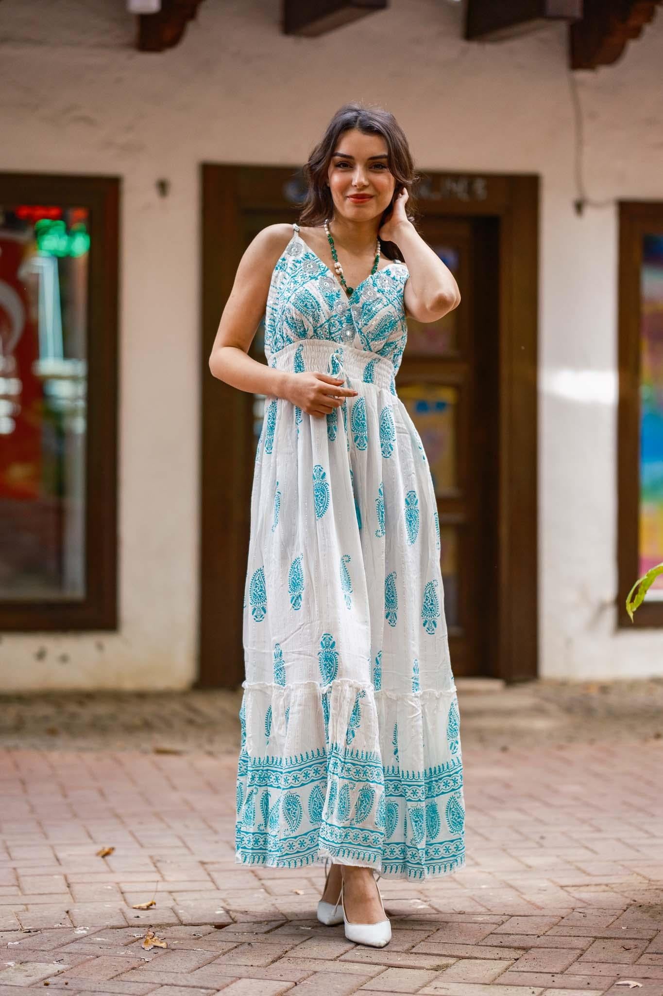 White Embroidered Strappy Italian Dress