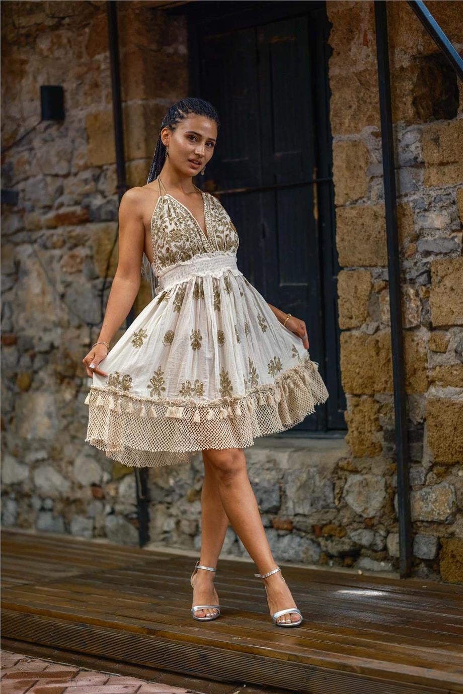 Halter Neck Backless Dress Short