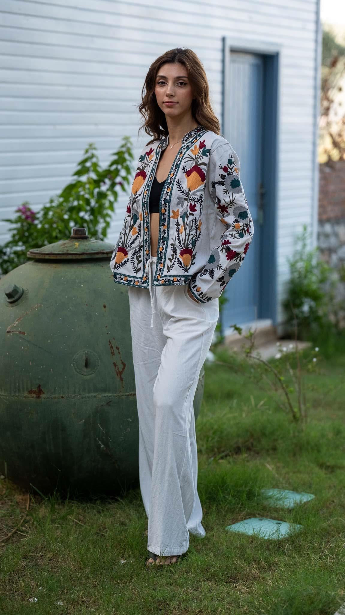 Bohemian Embroidered White Jacket