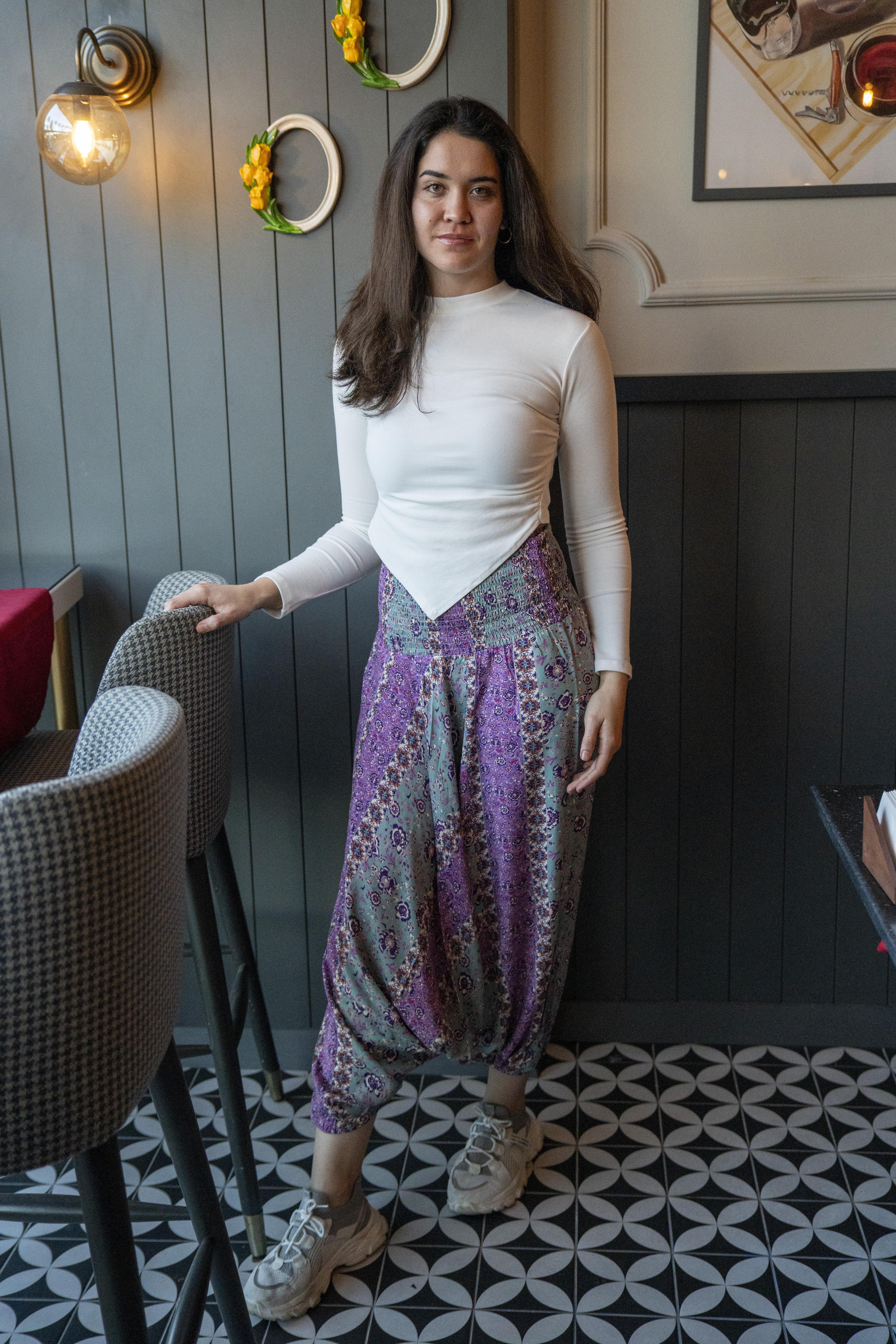 Bohem Lila Gipe Bel Detaylı Şalvar