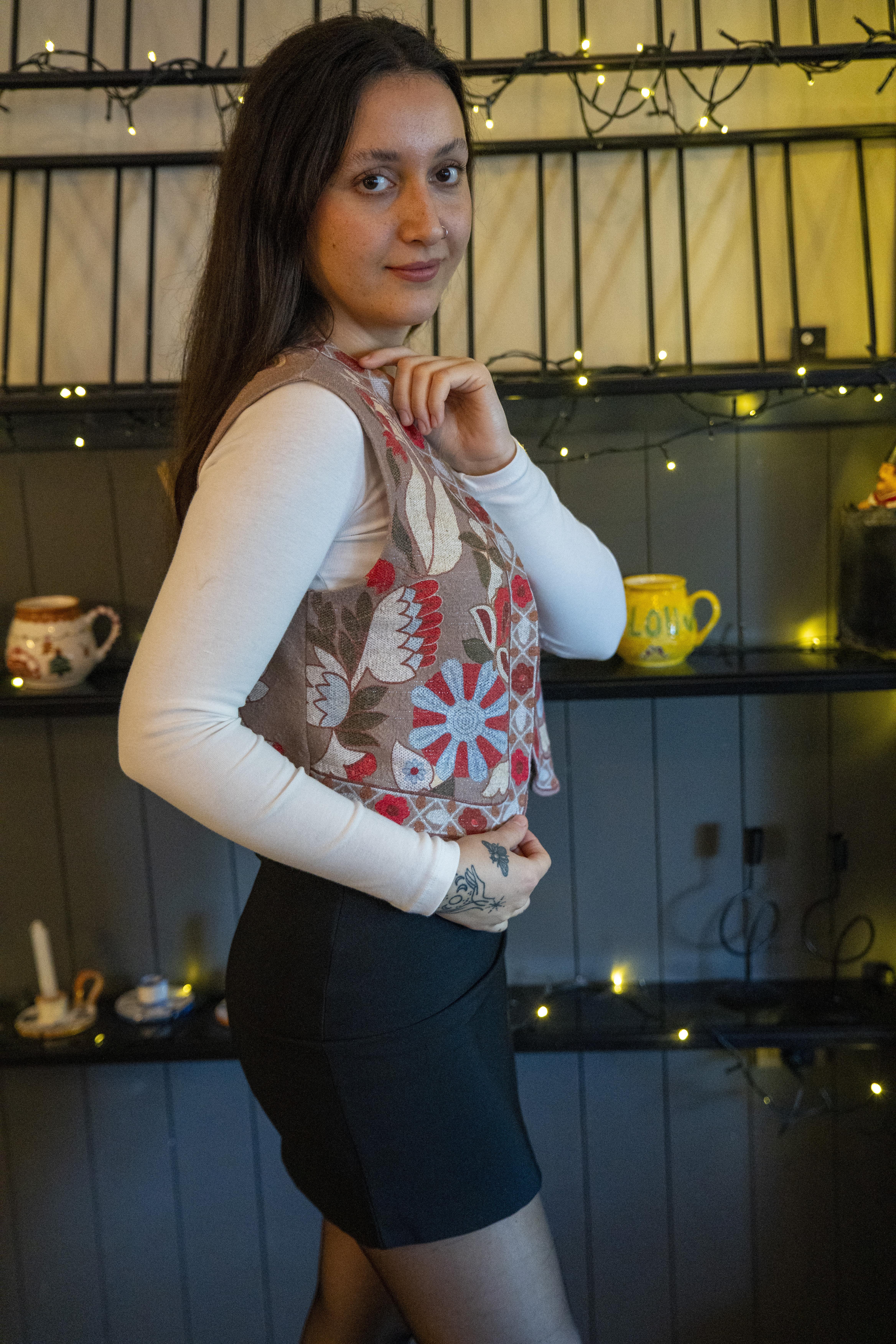 Camel Floral Pattern Vest