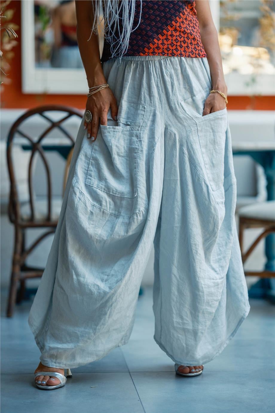 Gray Color Linen Shalwar with Pocket Detail