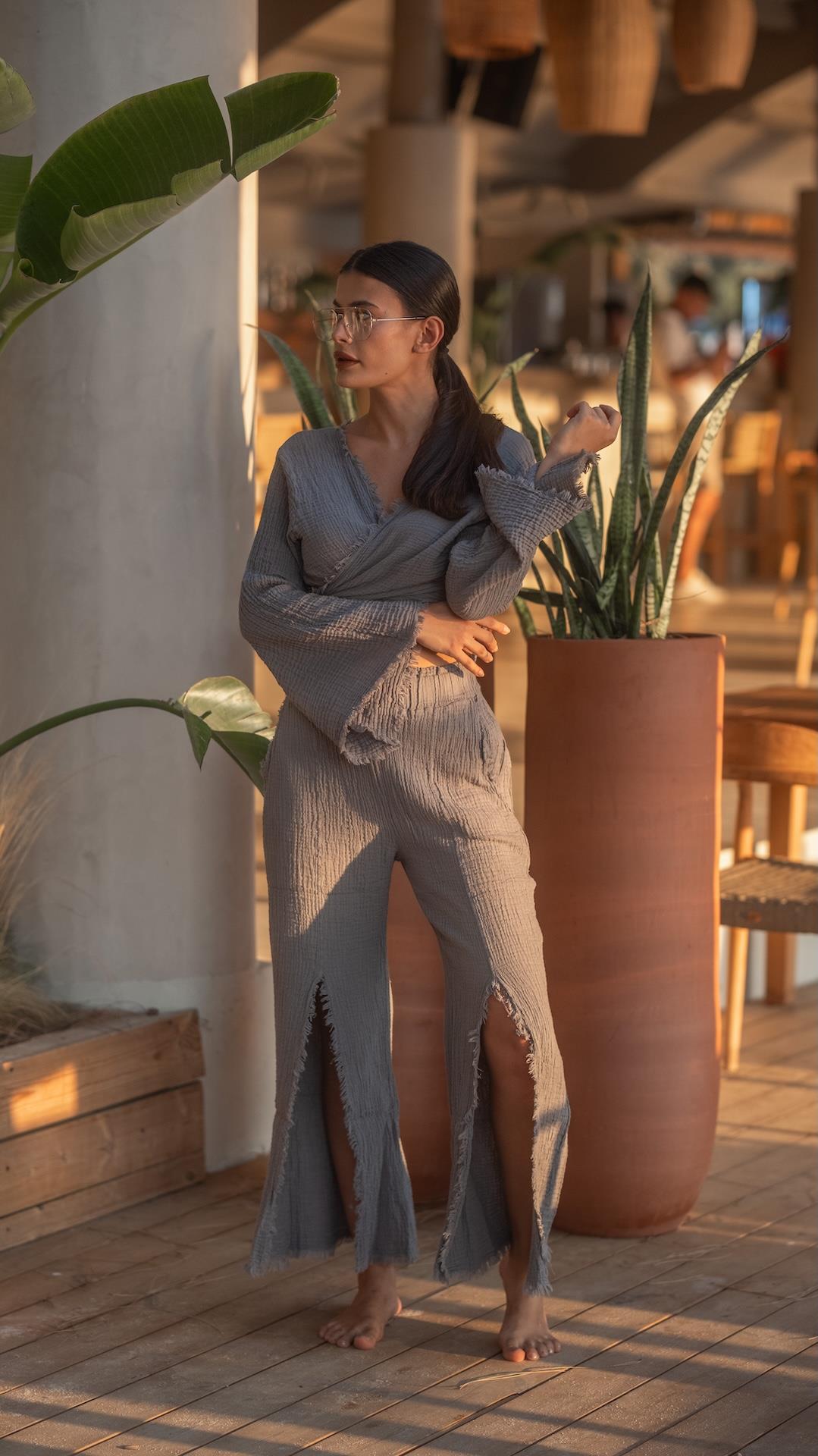 Gri Renk Marakesh Müslin Pantolon