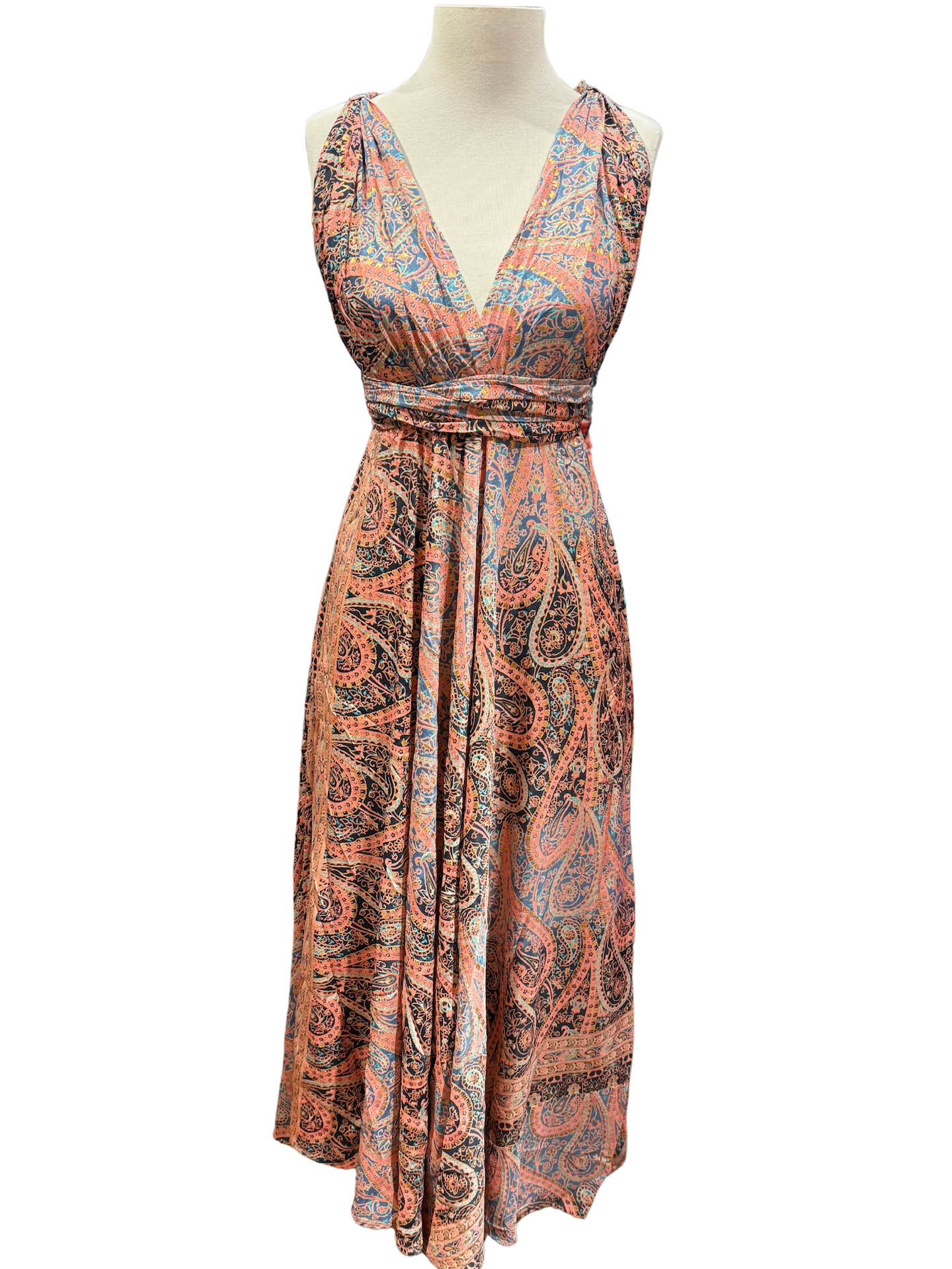 Gülkurusu Renk Boyundan Bağlamalı Sırtı Açık İpek Elbise