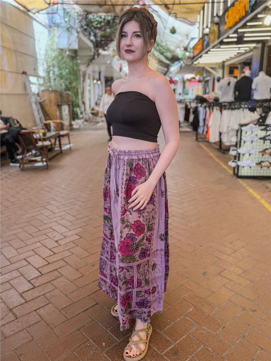Gülkurusu Renk Floral Nakışlı Uzun Etek