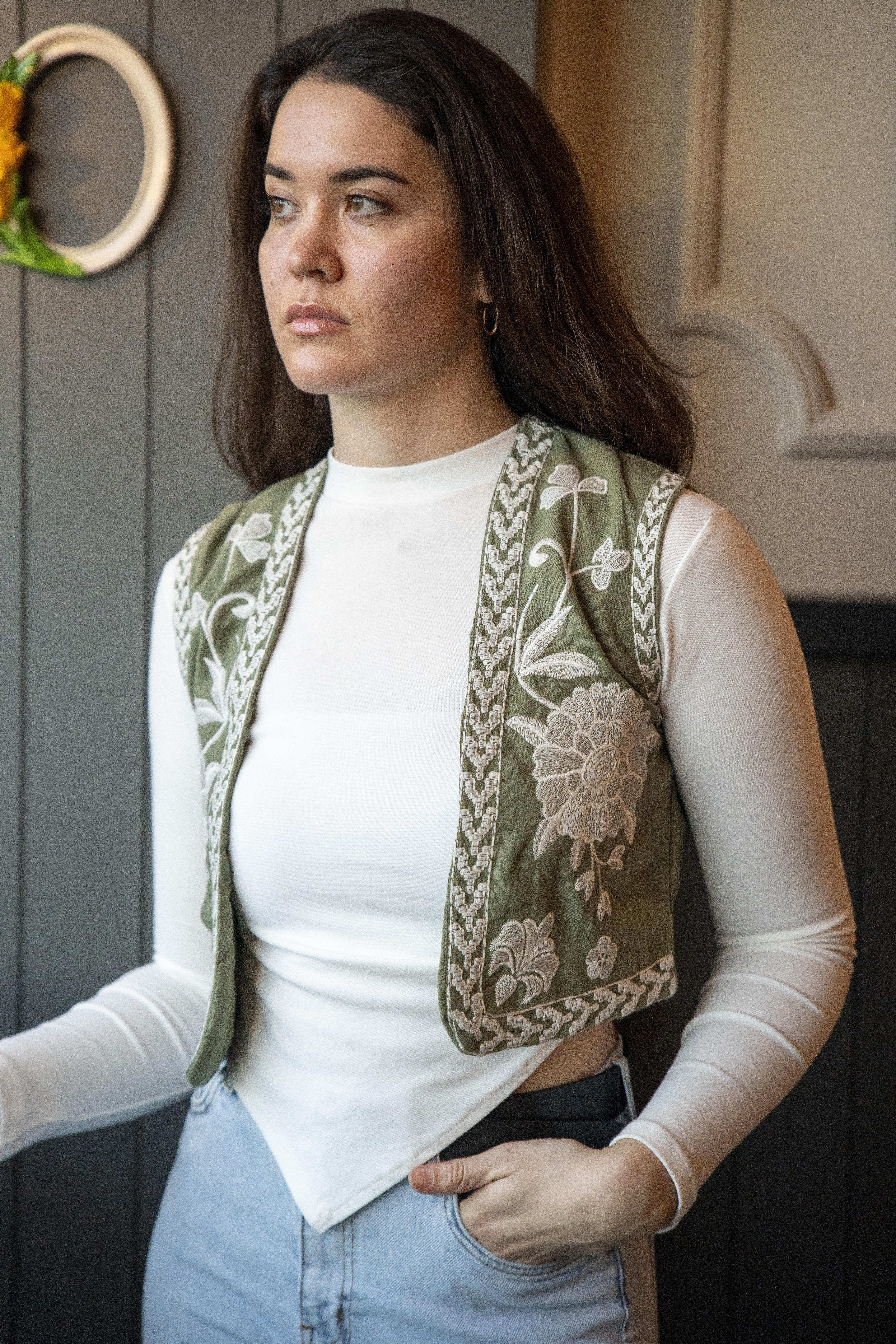 Khaki Embroidered Vest